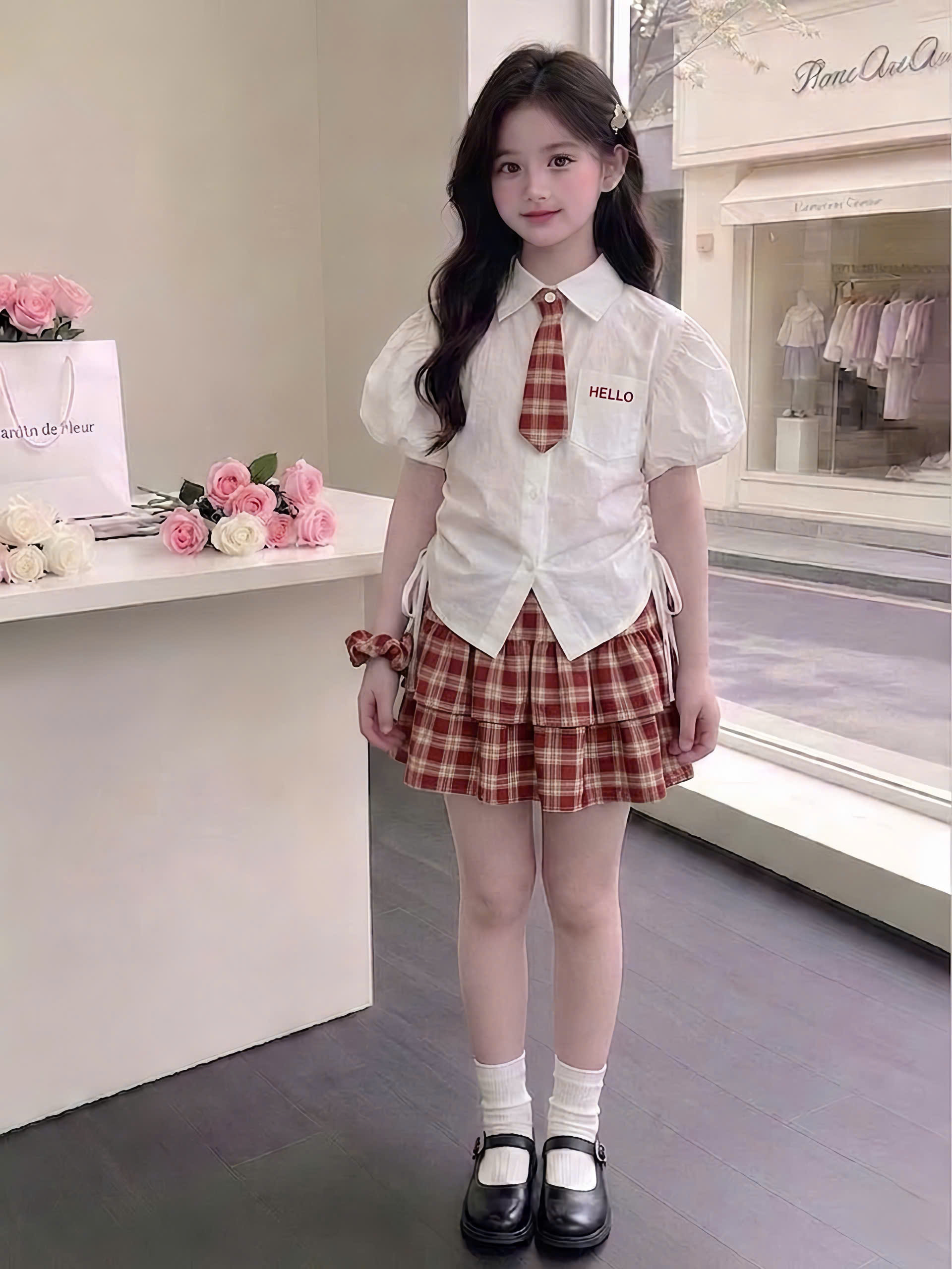 A598 - SET SƠ MI TRẮNG TAY BỒNG CAVAT CV CARO