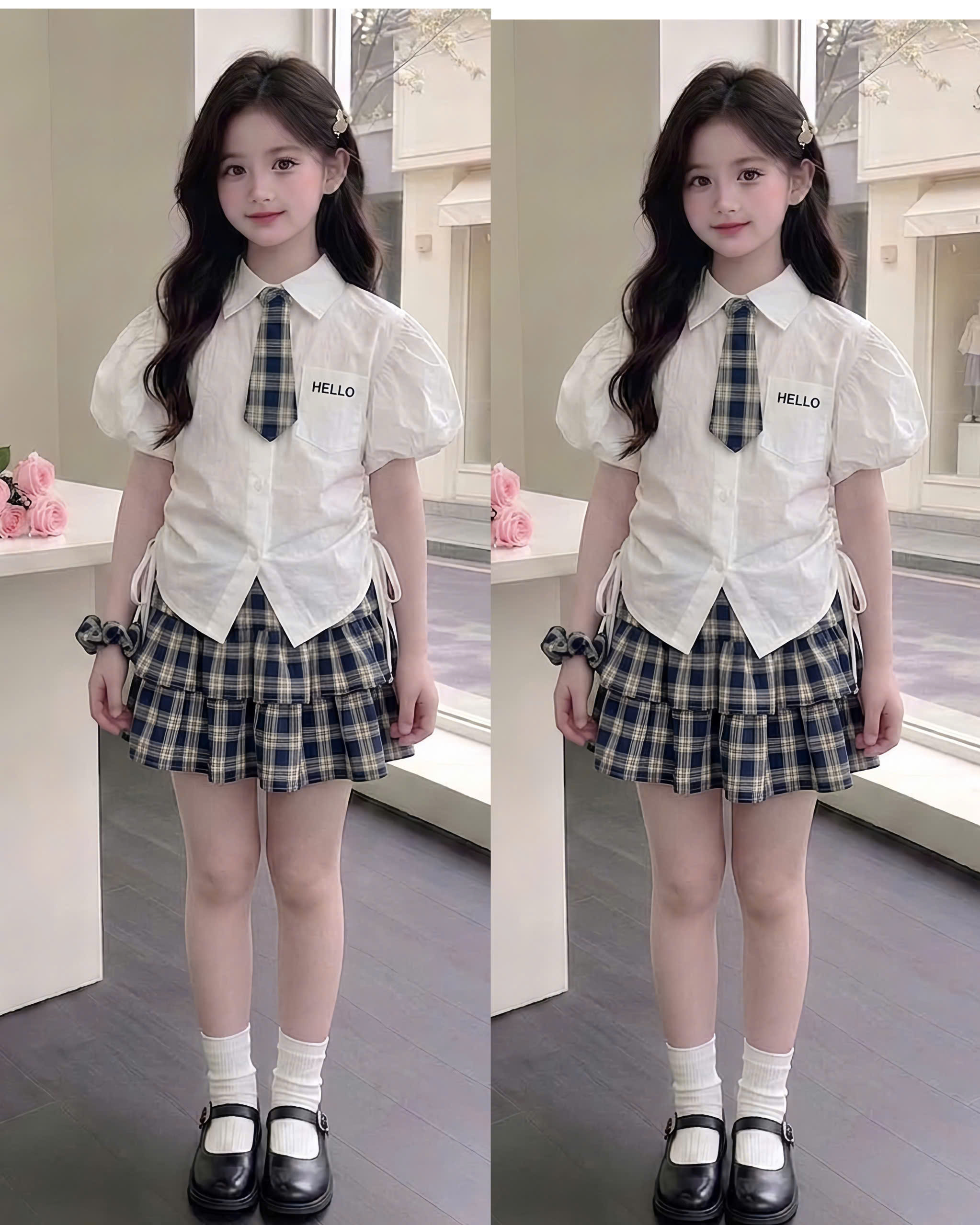 A598 - SET SƠ MI TRẮNG TAY BỒNG CAVAT CV CARO