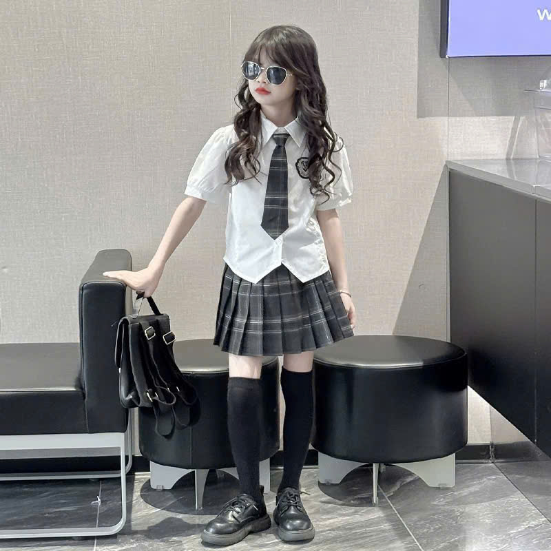 A599 - SET SƠ MI TRẮNG LOGO CAVAT DÀI CV XẾP LY KẺ