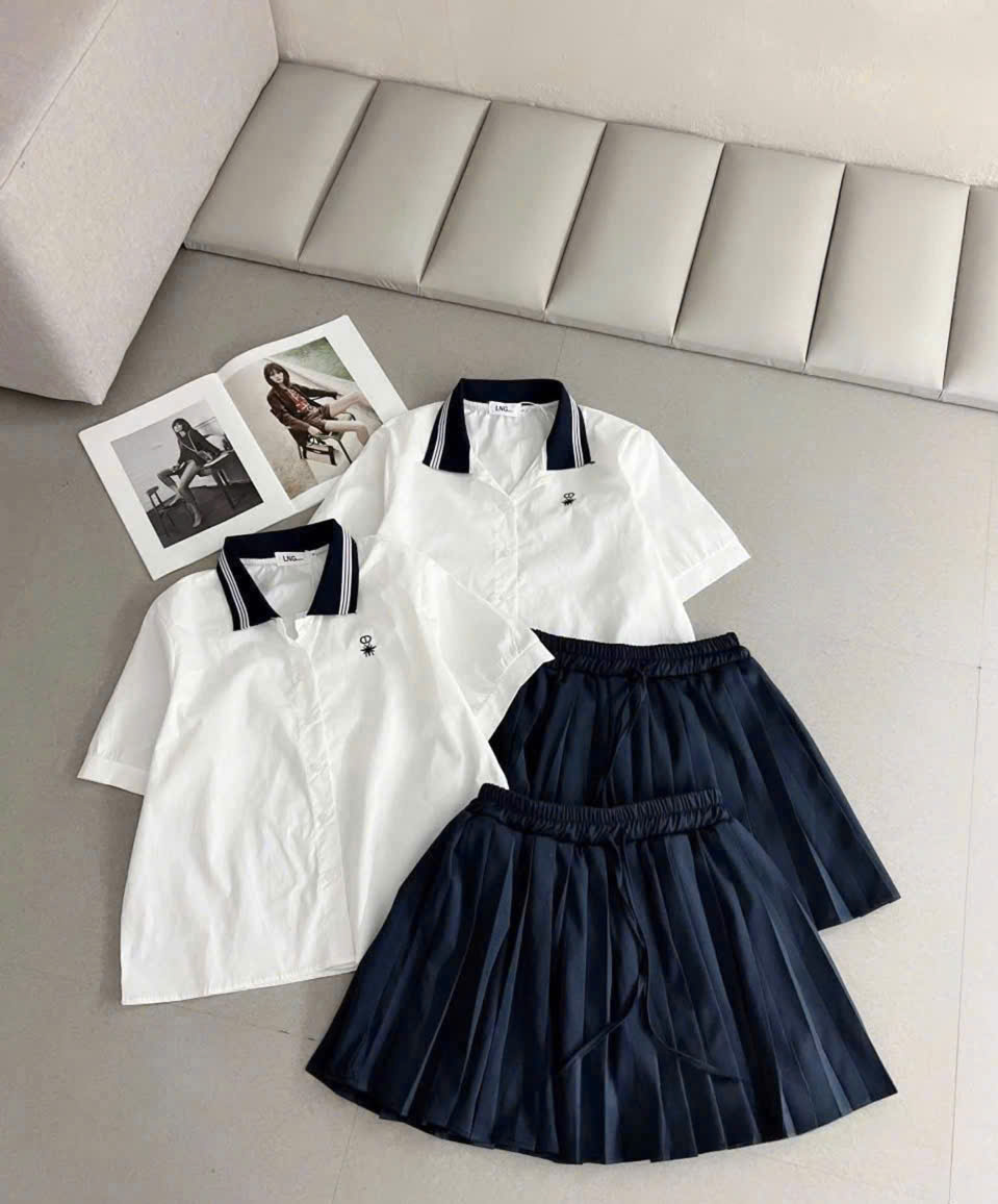 A603 - SET SƠ MI TRẮNG THÊU NGỰC CHỮ CD CV THAN