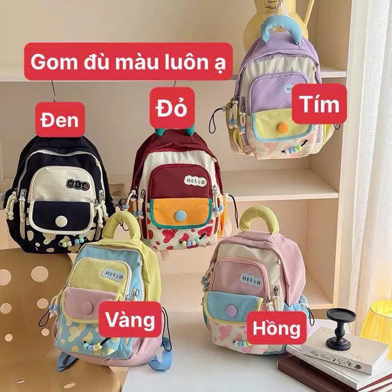 A604 - BA LÔ VẢI CHỮ HELLO 5 MÀU