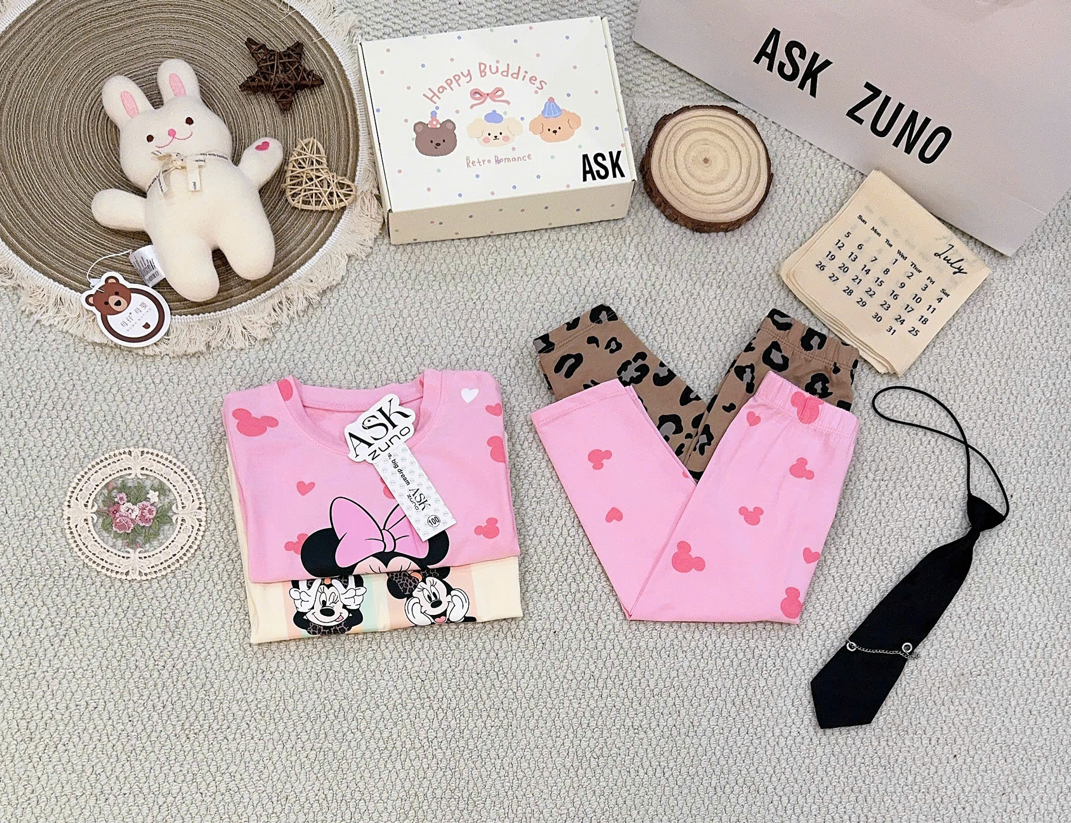 A655 - SET 2 BỘ DÀI TAY MINNIE HỒNG BE NÂU