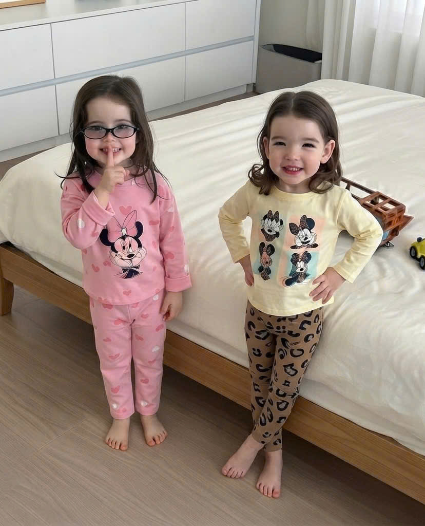 A655 - SET 2 BỘ DÀI TAY MINNIE HỒNG BE NÂU