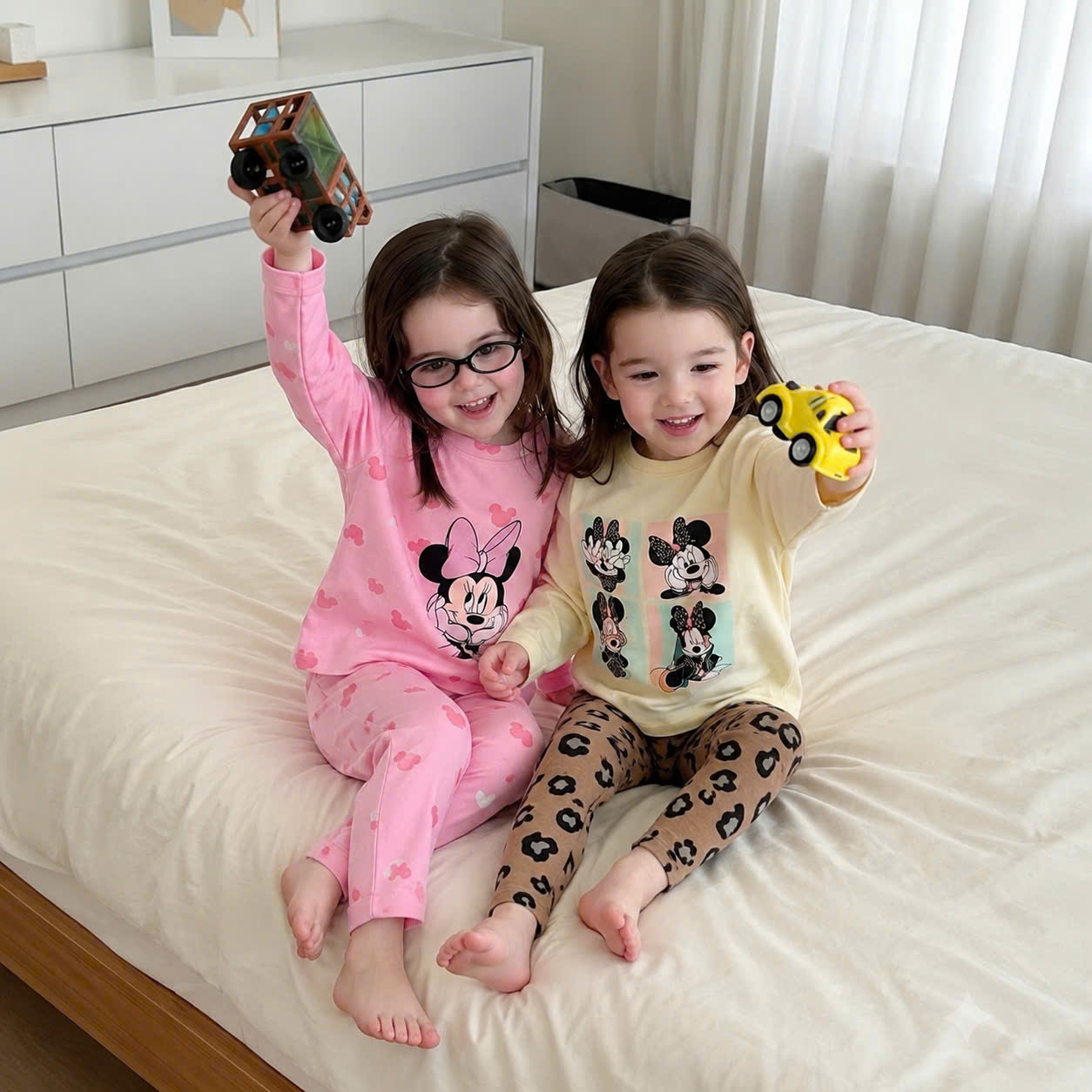 A655 - SET 2 BỘ DÀI TAY MINNIE HỒNG BE NÂU