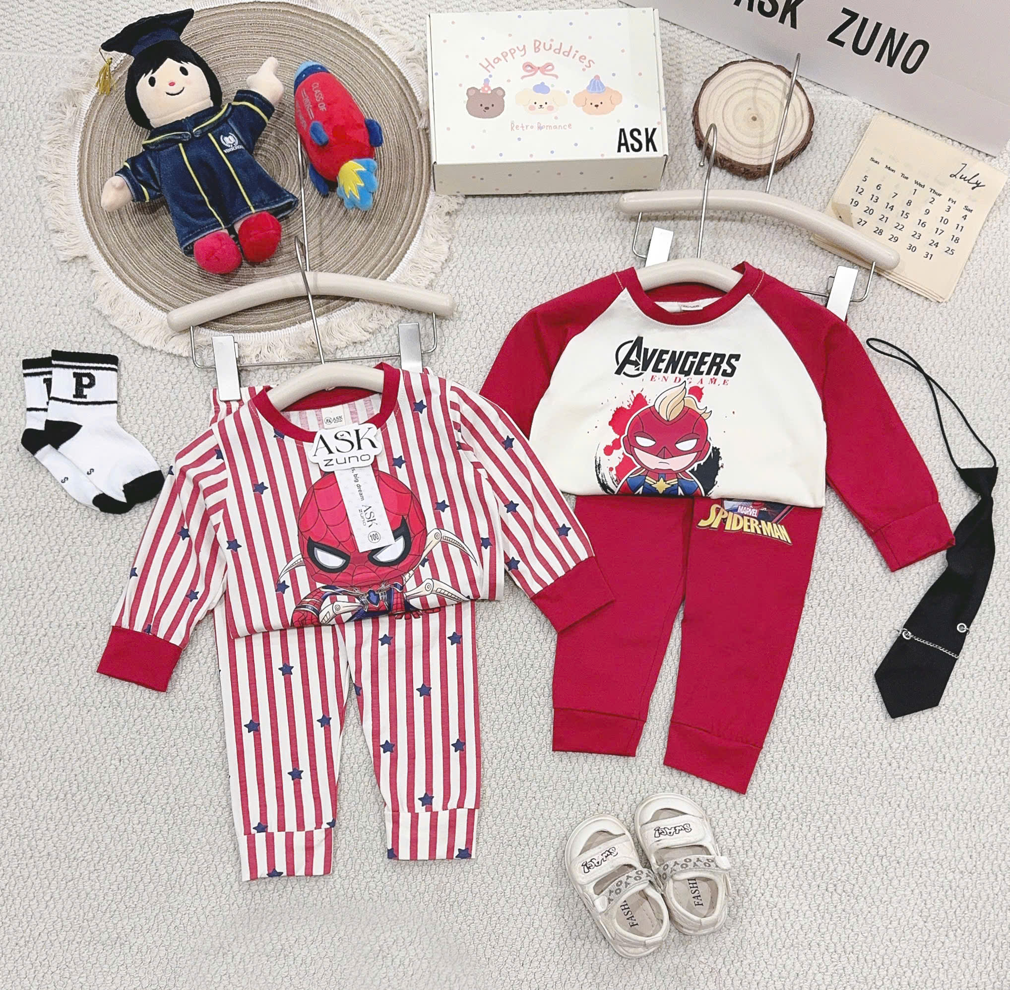 A656 - SET 2 BỘ DÀI TAY NGƯỜI NHỆN AVENGER TONE ĐỎ