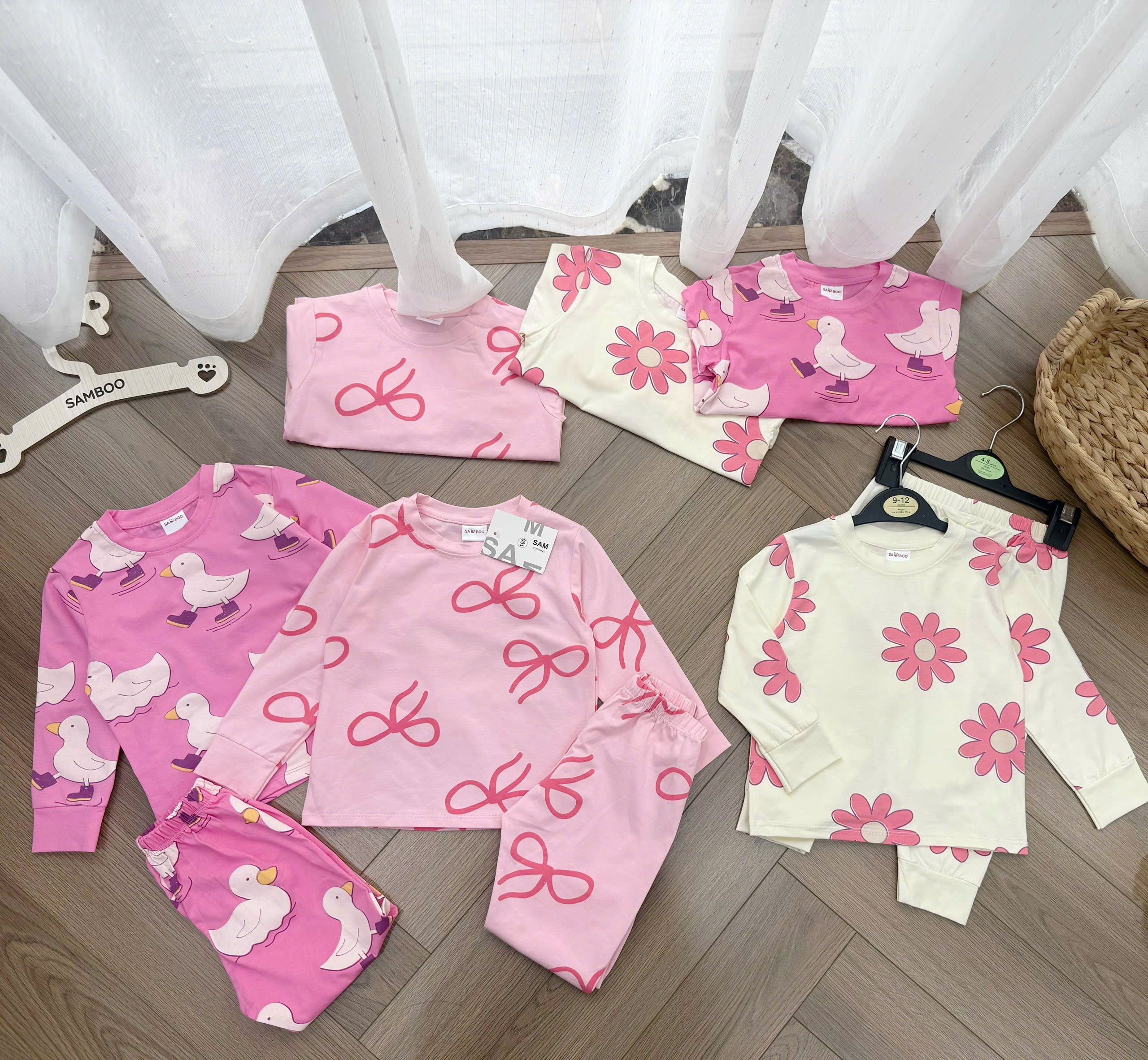 A663 - SET 3 BỘ DÀI TAY TONE HỒNG HOA NƠ VỊT