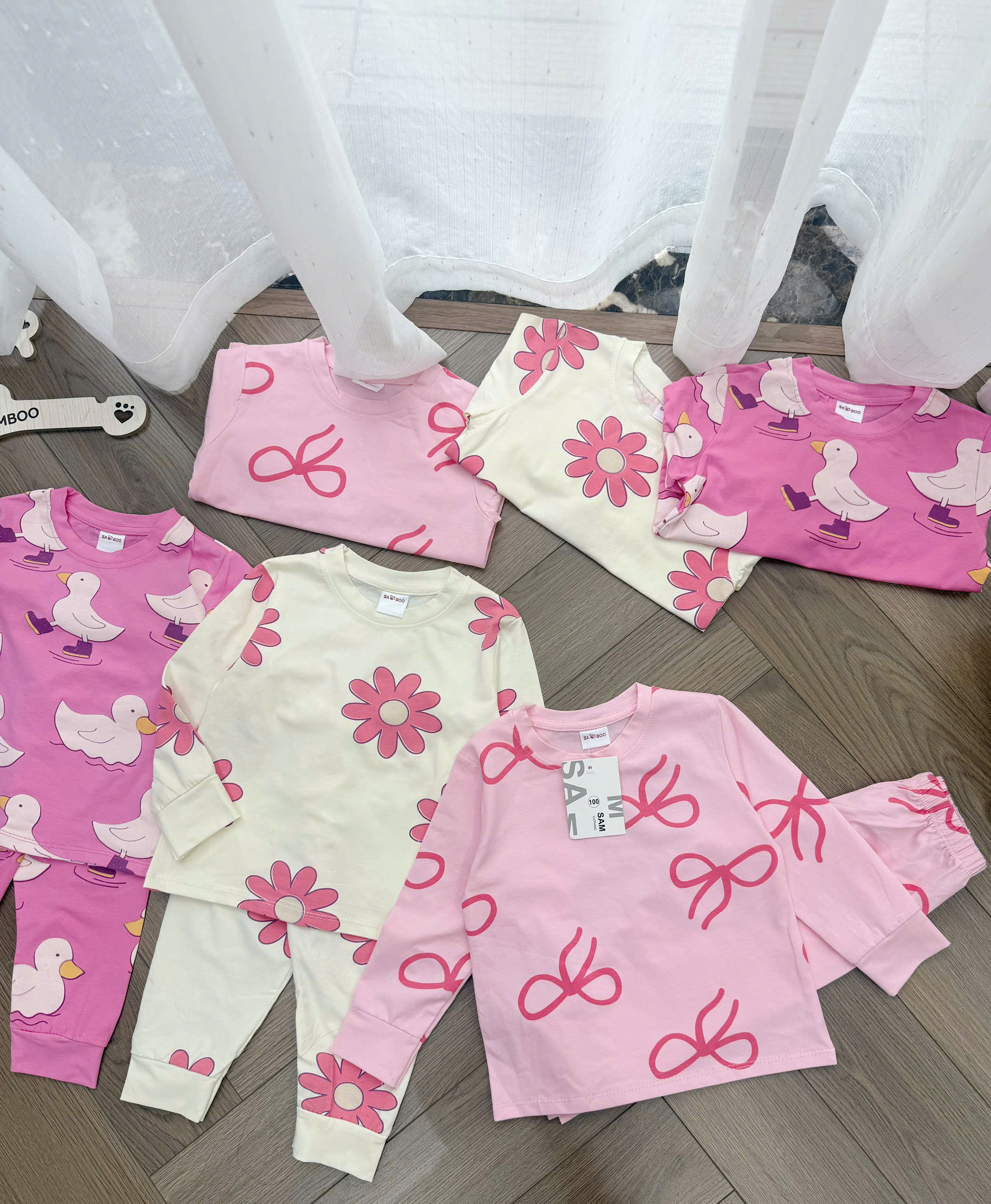 A663 - SET 3 BỘ DÀI TAY TONE HỒNG HOA NƠ VỊT