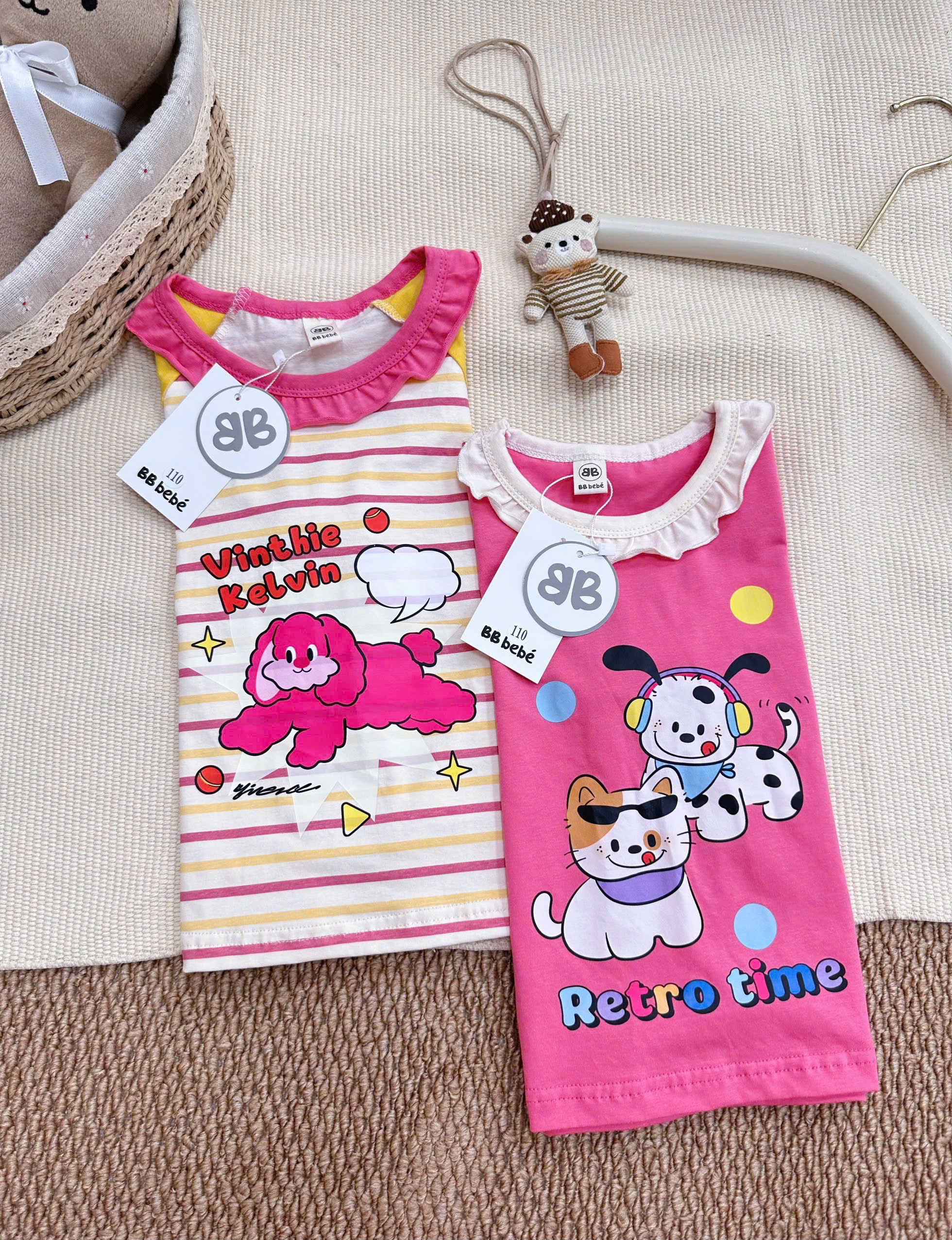 A689 - SET 2 BỘ CỔ VIỀN BÈO HỒNG VÀNG MIX KẺ