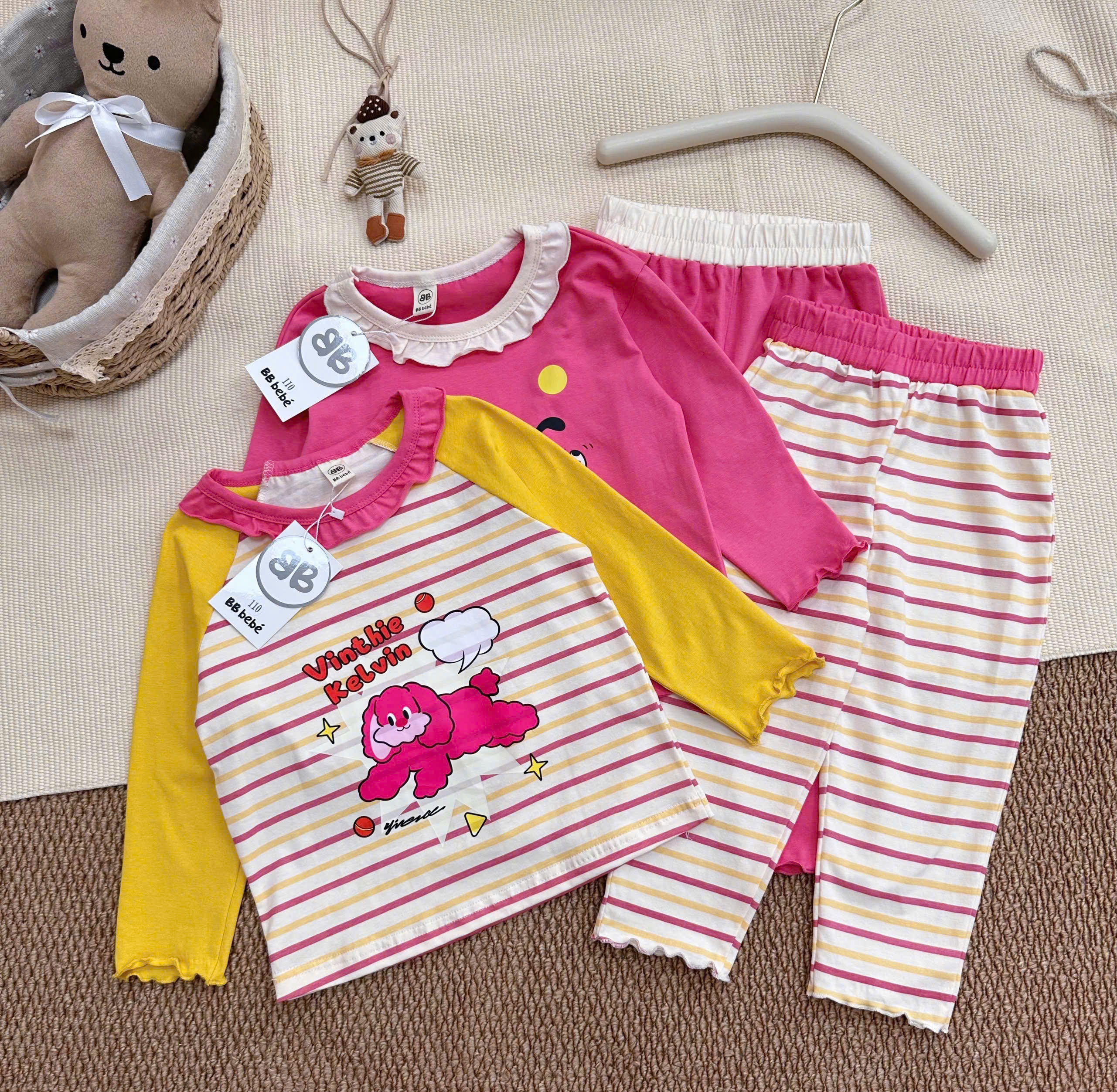 A689 - SET 2 BỘ CỔ VIỀN BÈO HỒNG VÀNG MIX KẺ
