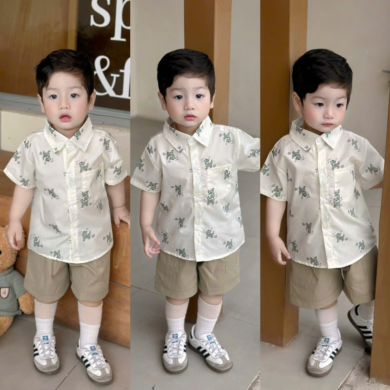 B119 - SET ÁO SƠ MI KHỦNG LONG NHÍ QUẦN KAKI MỀM