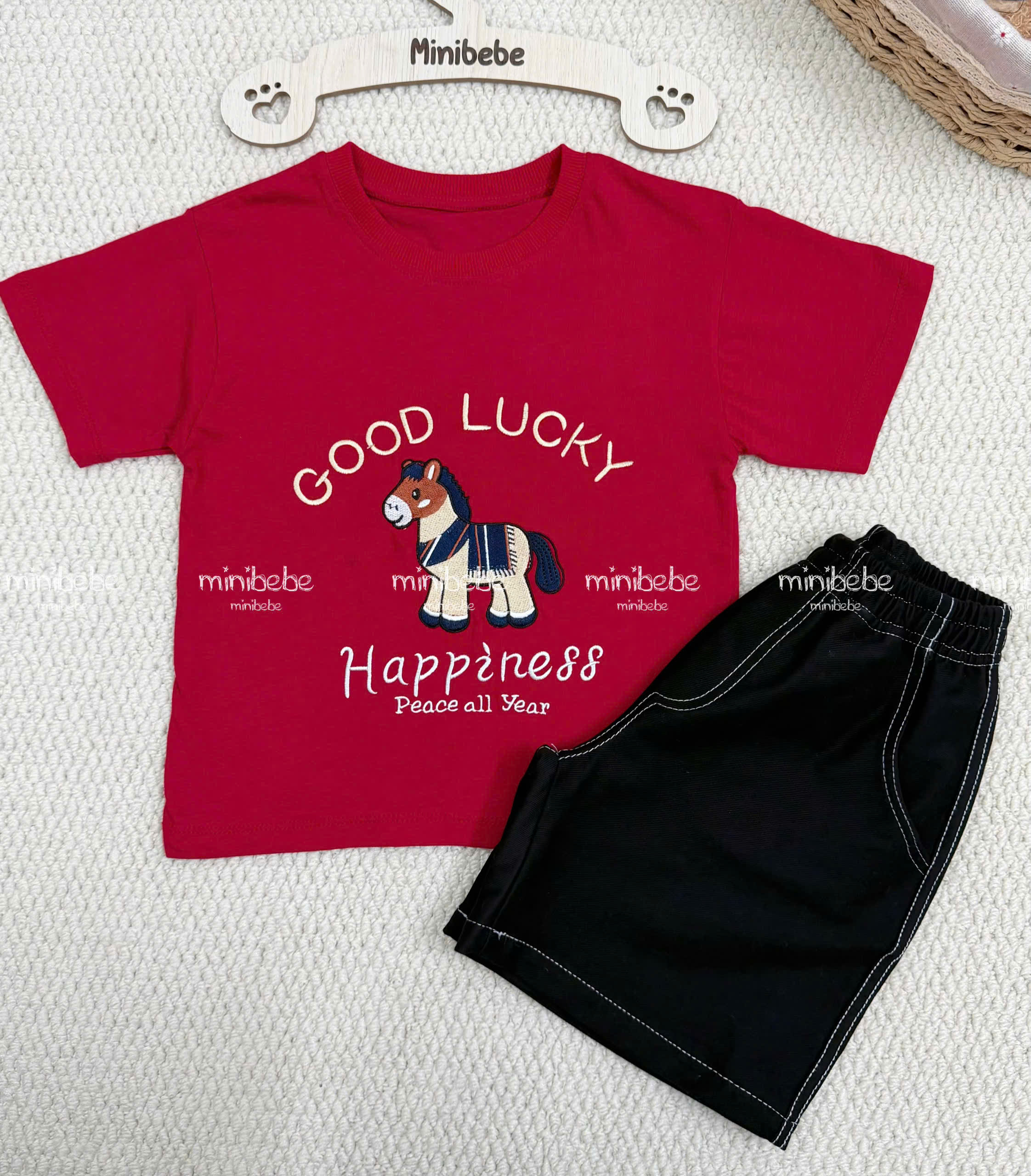XẢ B134 - SET BỘ PHÔNG ĐỎ NGỰA GOODLUCK QUẦN GIẢ JEAN MỀM