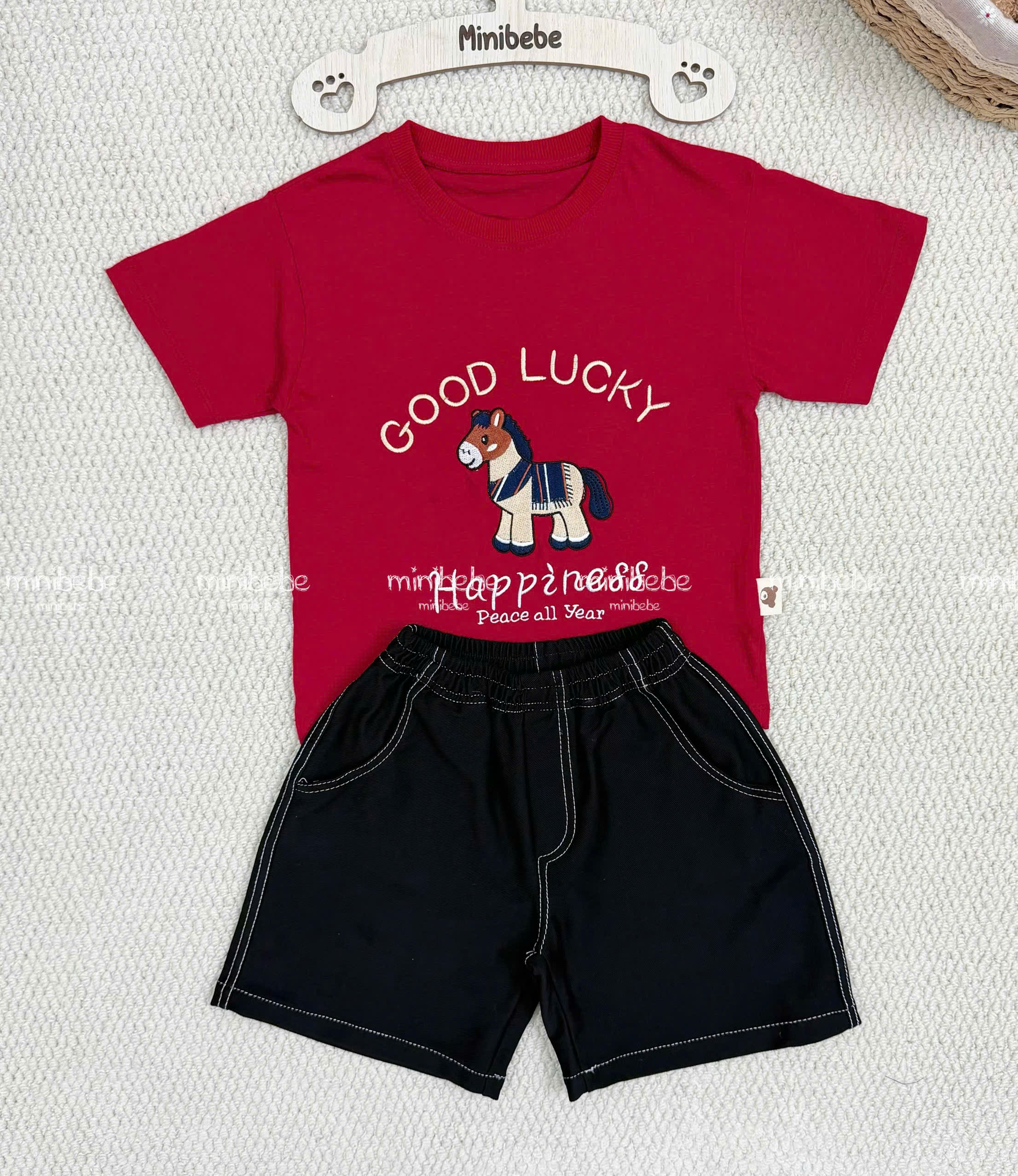 XẢ B134 - SET BỘ PHÔNG ĐỎ NGỰA GOODLUCK QUẦN GIẢ JEAN MỀM