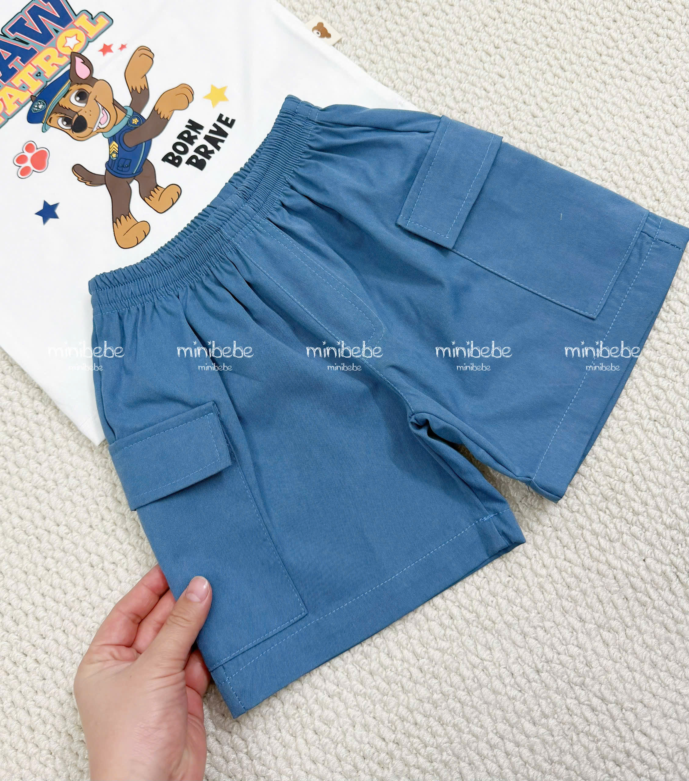 XẢ B143 - SET BỘ CHÓ CỨU HỘ TRẮNG QUẦN TÚI HỘP XANH JEAN