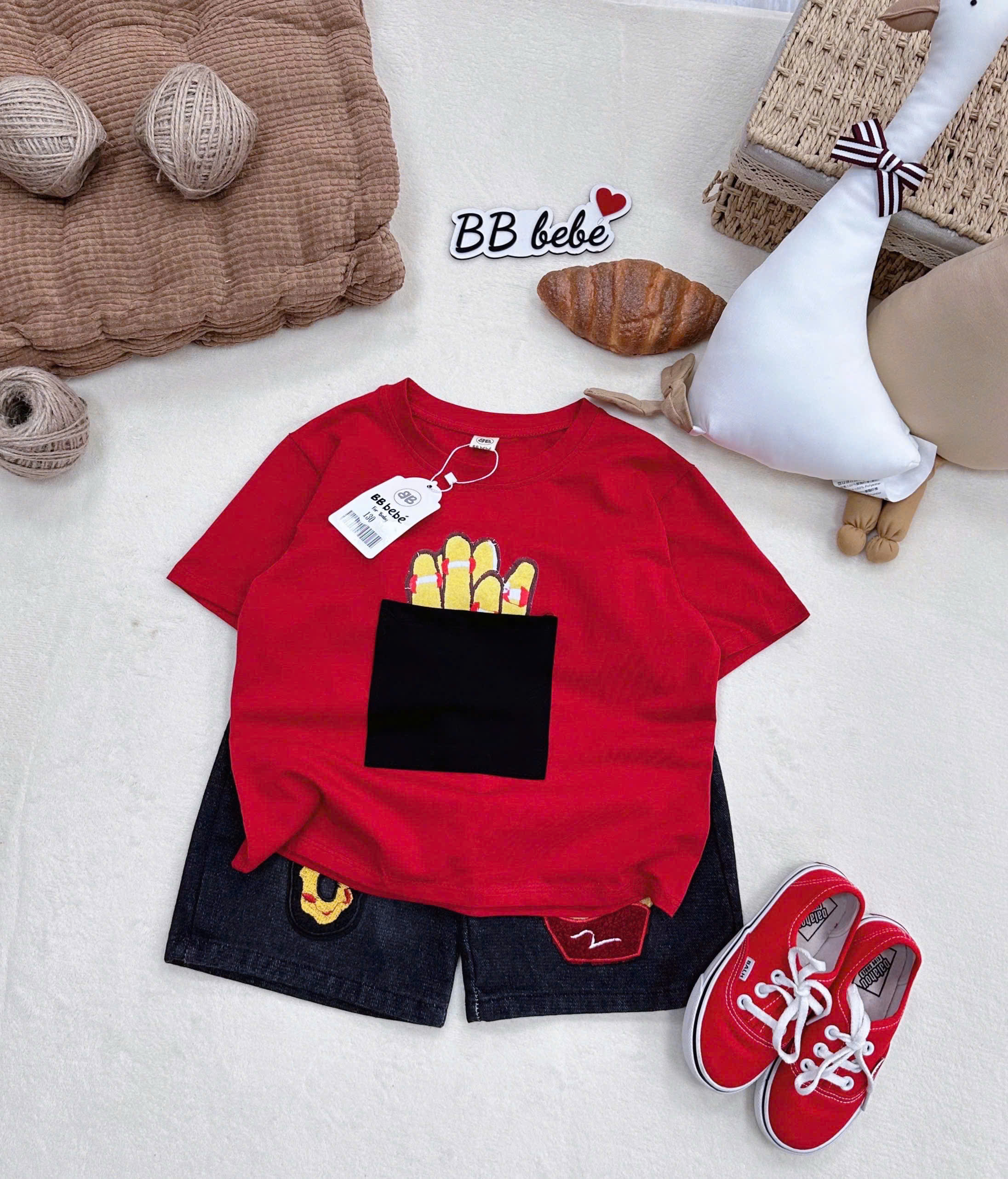 XẢ B154 - SET PHÔNG ĐỎ KHOAI TÂY CHIÊN QUẦN JEAN SZ NHỠ
