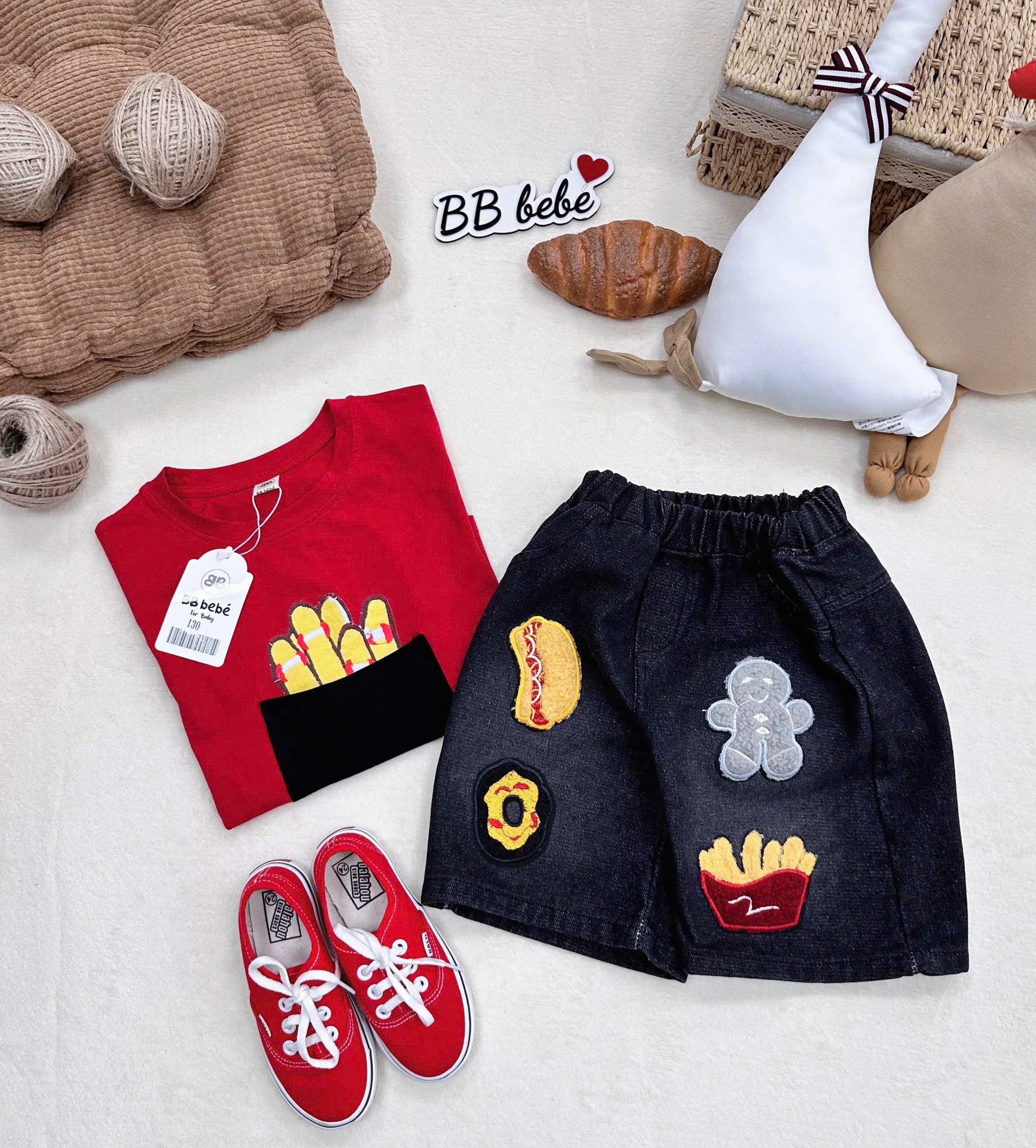 XẢ B154 - SET PHÔNG ĐỎ KHOAI TÂY CHIÊN QUẦN JEAN SZ NHỠ