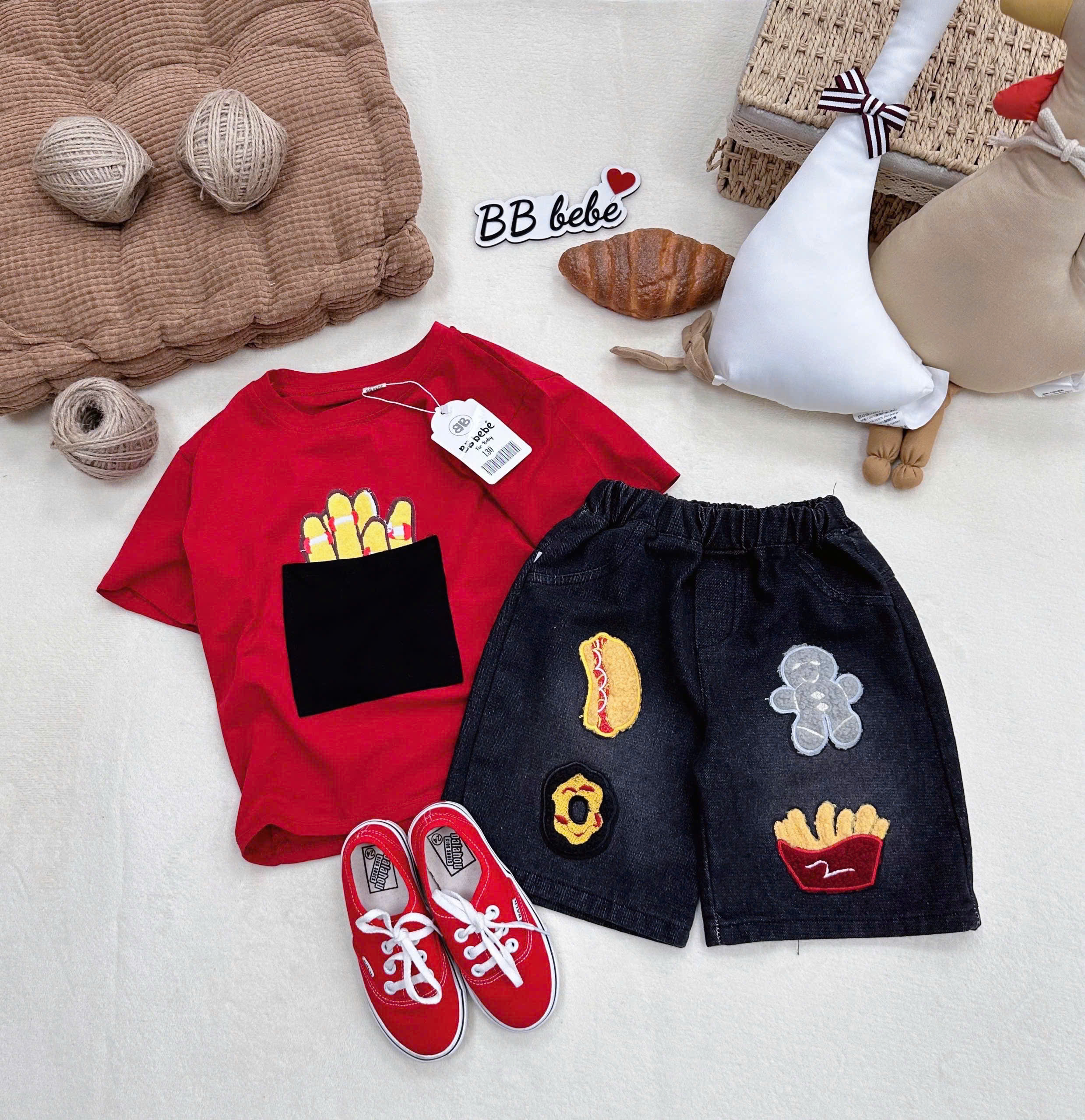 XẢ B154 - SET PHÔNG ĐỎ KHOAI TÂY CHIÊN QUẦN JEAN SZ NHỠ