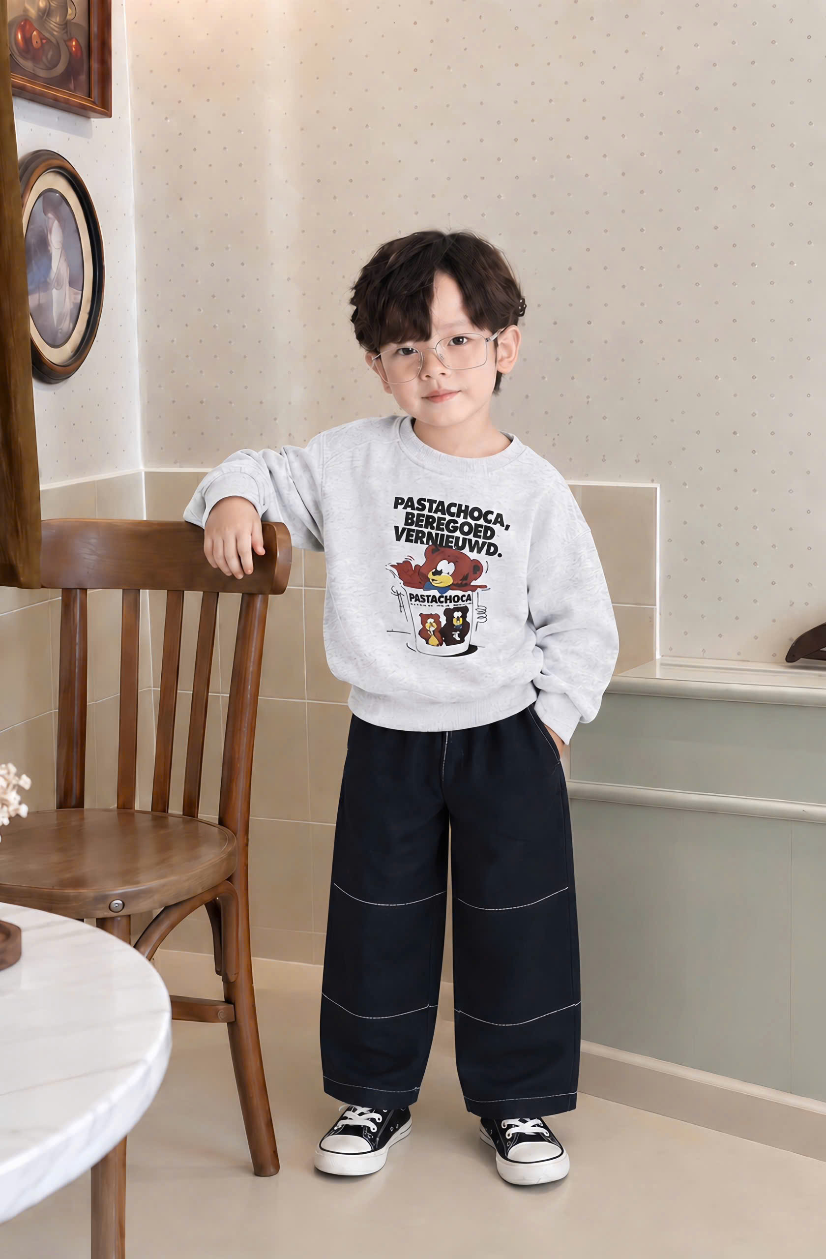 B160 - BỘ NỈ IN GẤU MIX QUẦN KAKI