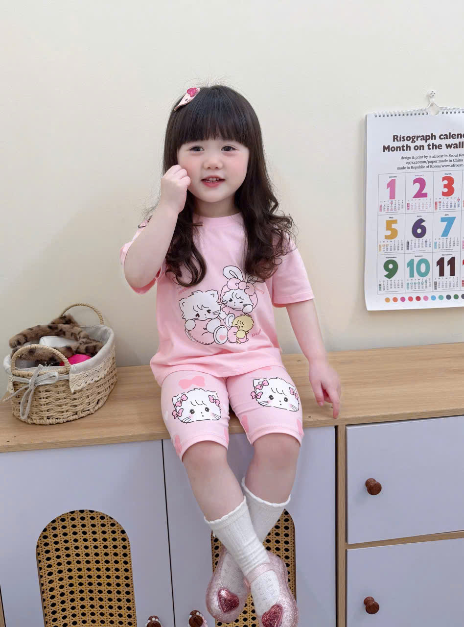 XẢ B192 - SET 2 BỘ HỒNG MELODY KẺ MÈO THỎ HỒNG