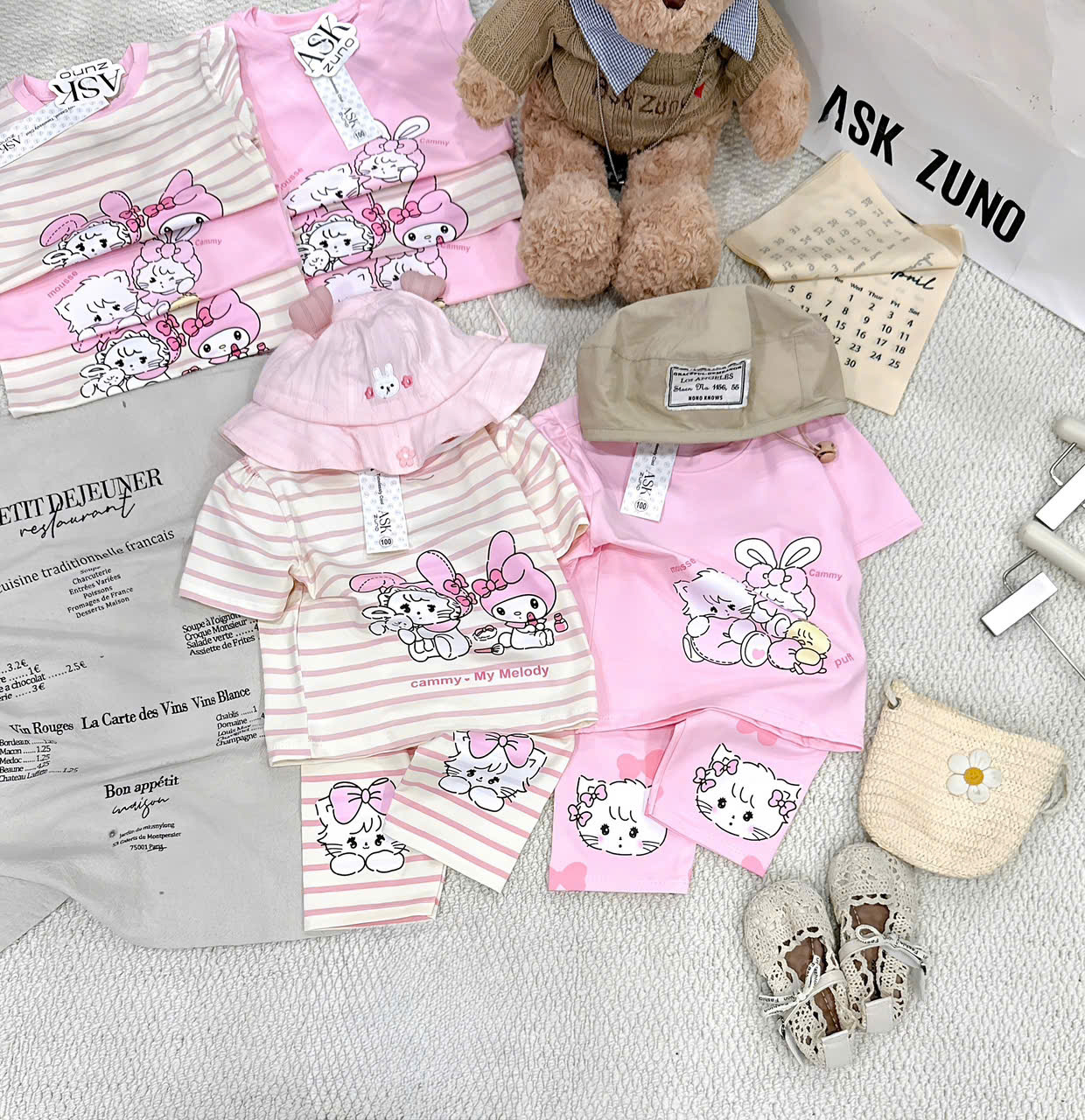 XẢ B192 - SET 2 BỘ HỒNG MELODY KẺ MÈO THỎ HỒNG