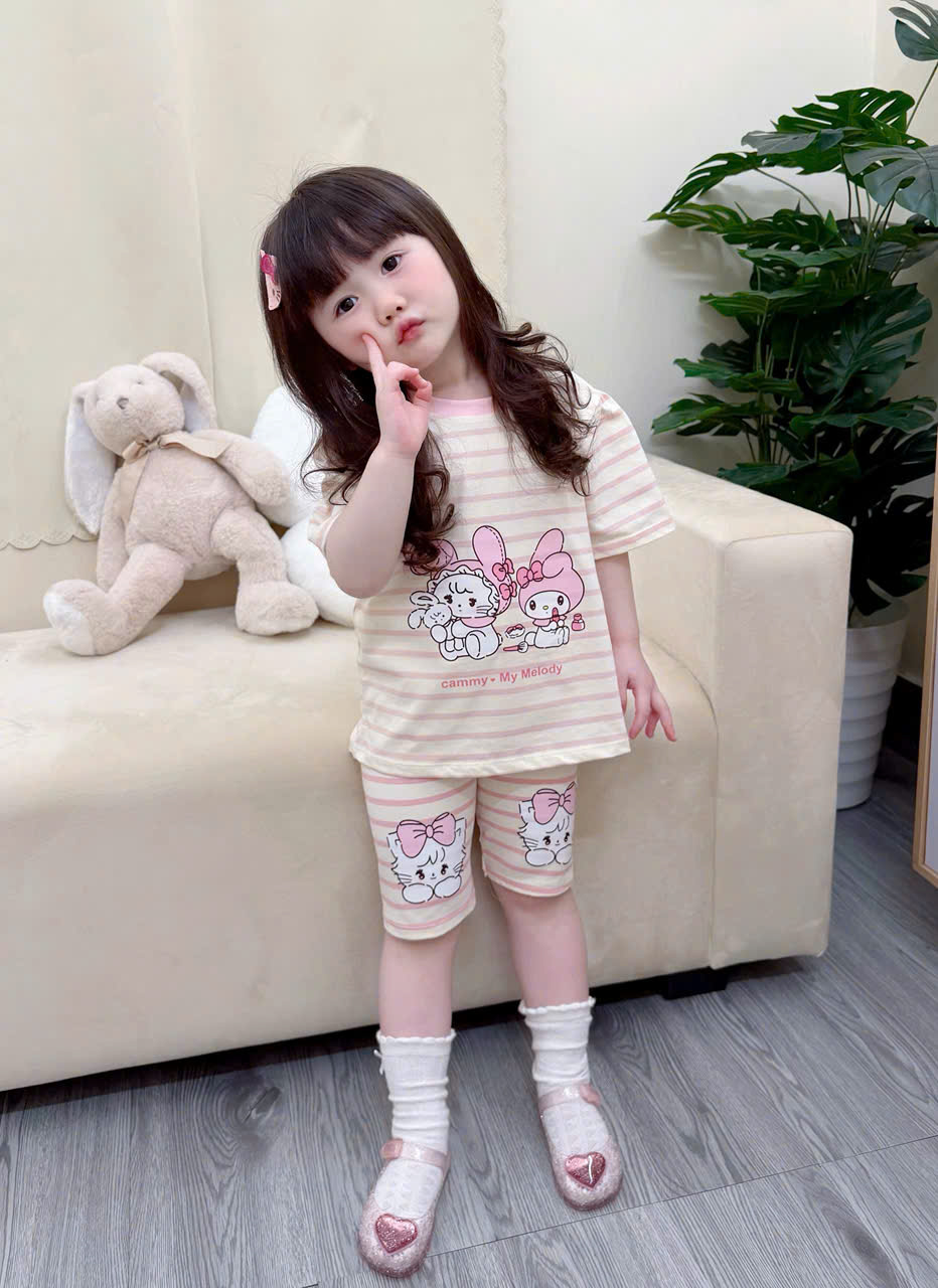 XẢ B192 - SET 2 BỘ HỒNG MELODY KẺ MÈO THỎ HỒNG