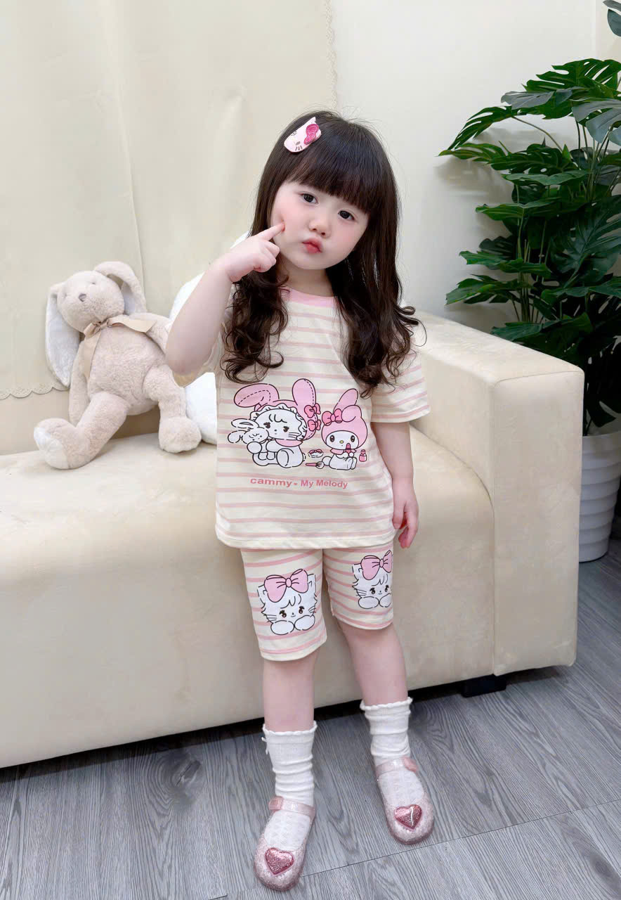 XẢ B192 - SET 2 BỘ HỒNG MELODY KẺ MÈO THỎ HỒNG