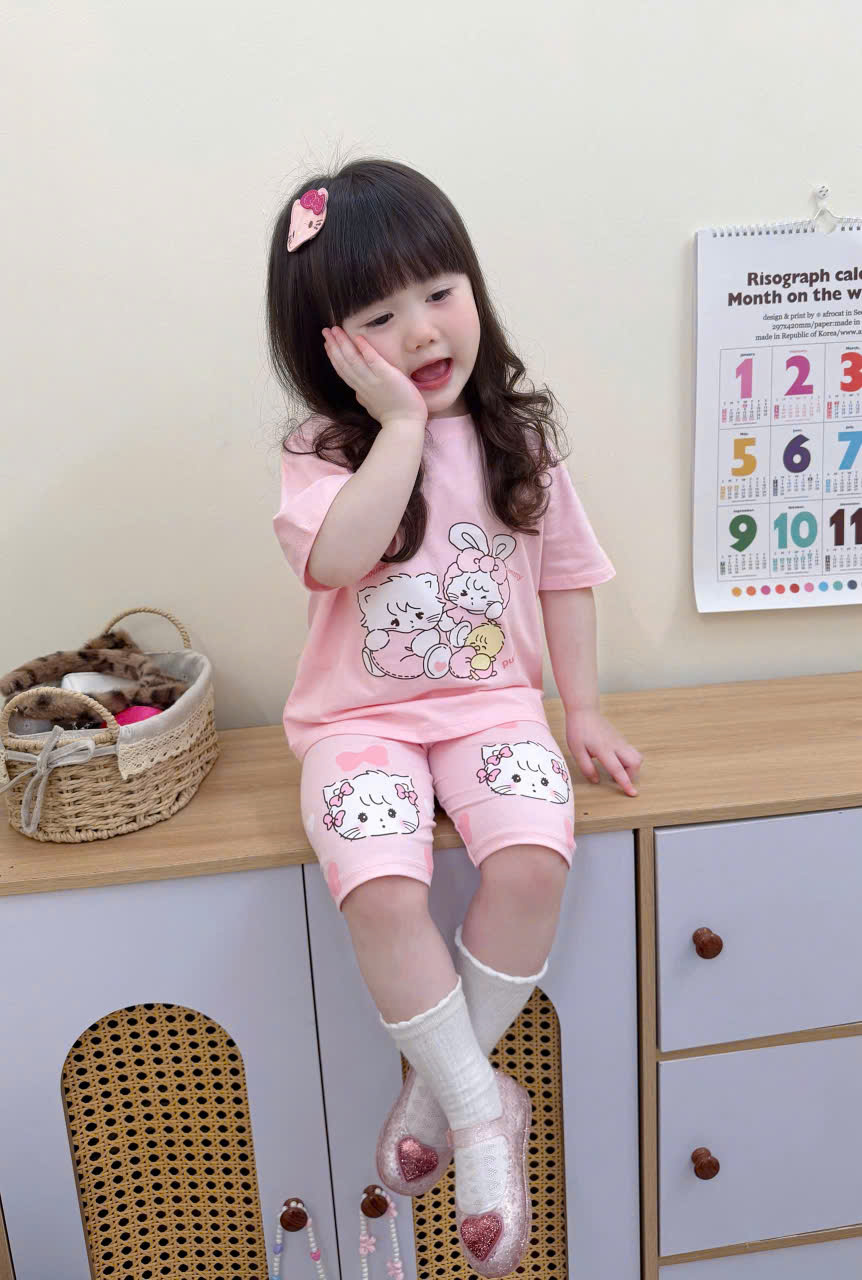 XẢ B192 - SET 2 BỘ HỒNG MELODY KẺ MÈO THỎ HỒNG
