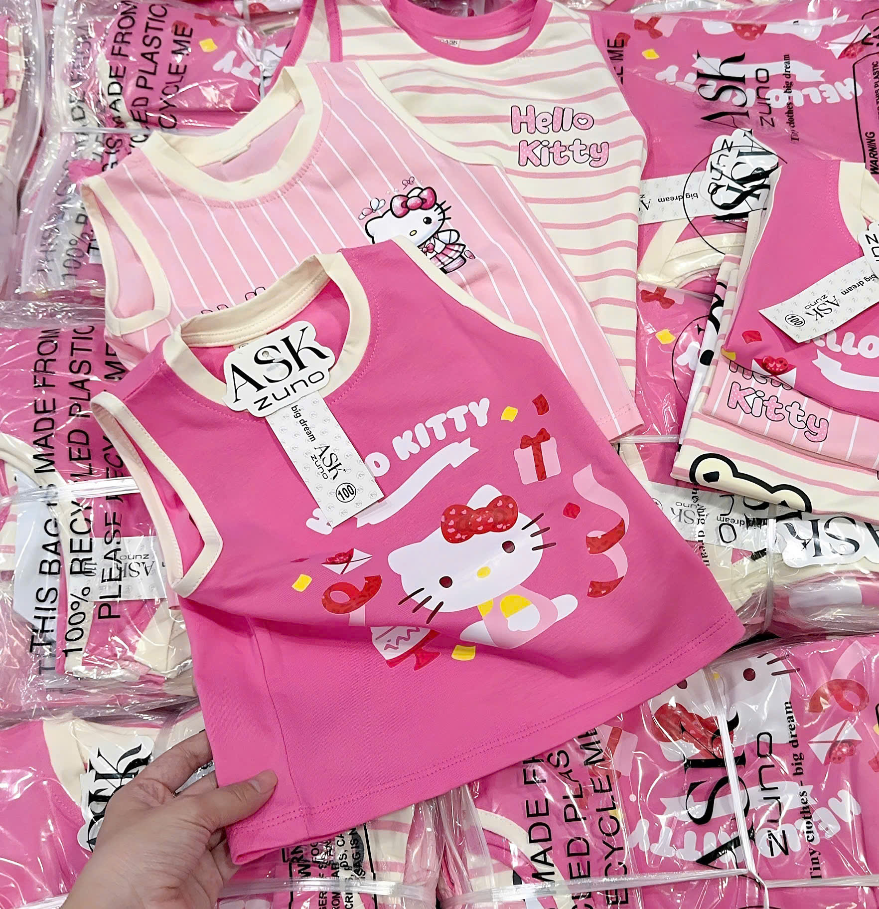 XẢ B204 - SET 3 ÁO BA LỖ HELLO KITTY TONE HỒNG