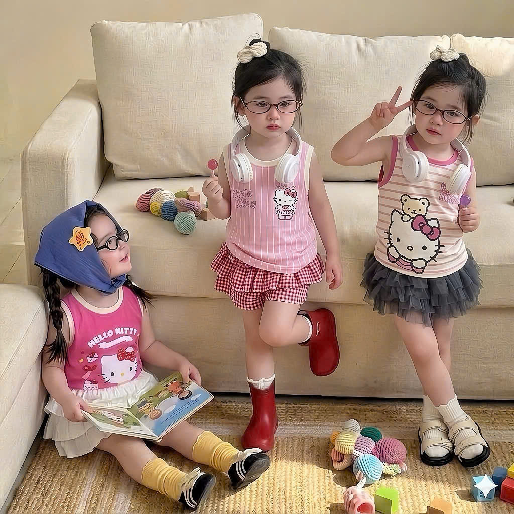 XẢ B204 - SET 3 ÁO BA LỖ HELLO KITTY TONE HỒNG