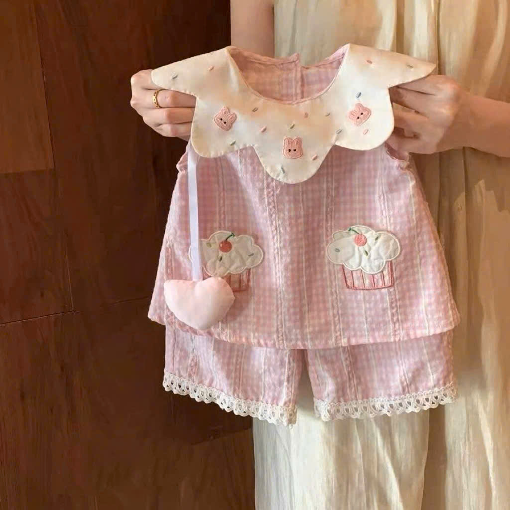 XẢ B244 - SET BỘ KẺ HỒNG CÔ TRẮNG QUẦN PHỐI VIỀN REN