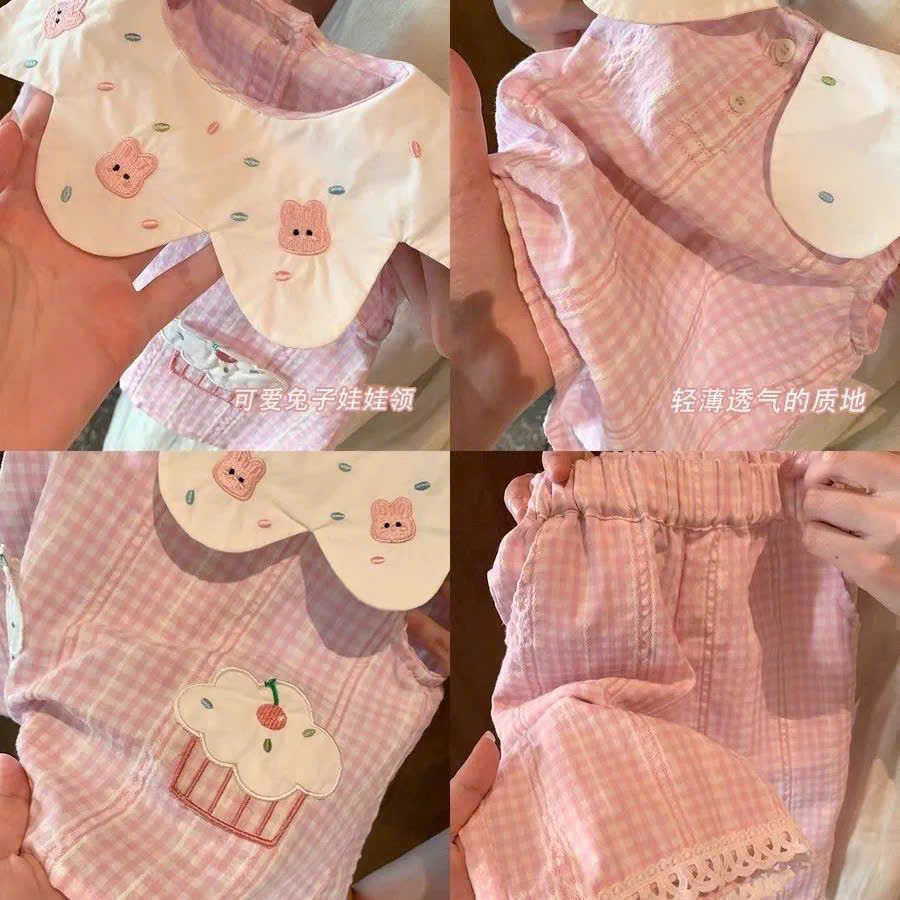 XẢ B244 - SET BỘ KẺ HỒNG CÔ TRẮNG QUẦN PHỐI VIỀN REN