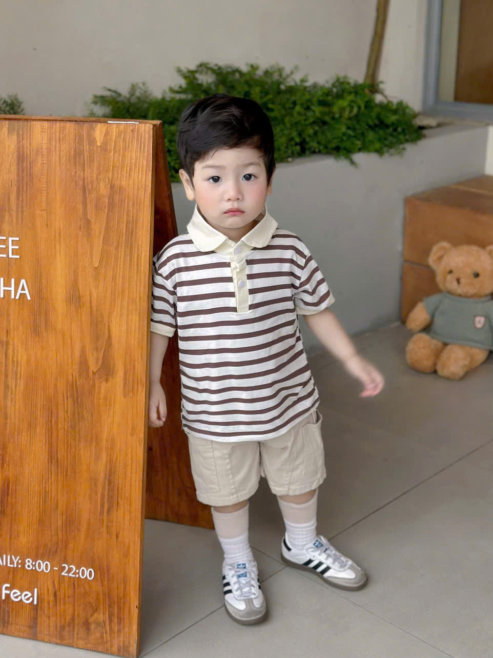 XẢ B262 - SET POLO KẺ NÂU QUẦN KAKI NÂU KEM