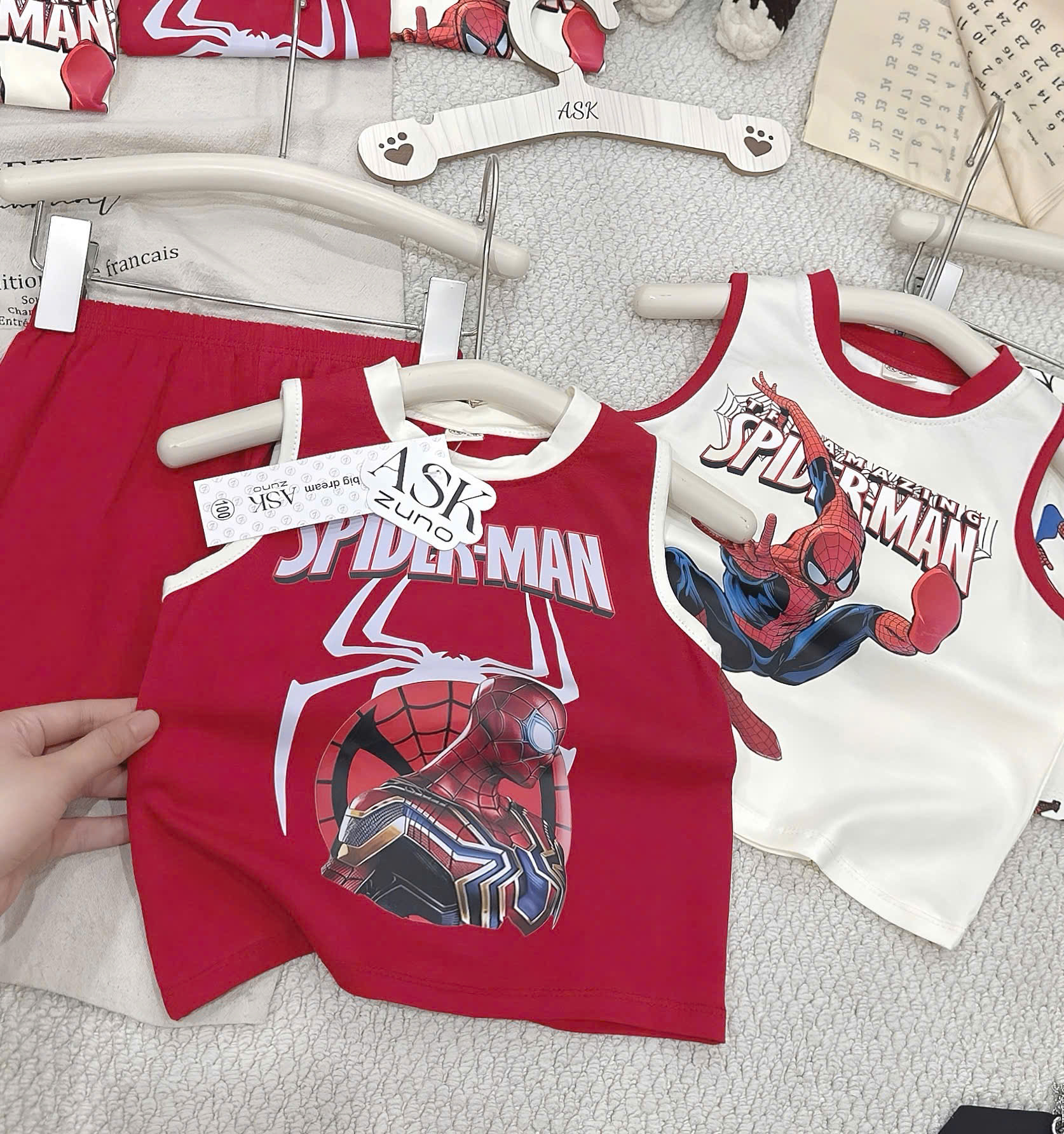 XẢ B268 - SET 2 BỘ SÁT NÁCH SPIDER MAN TRẮNG ĐỎ