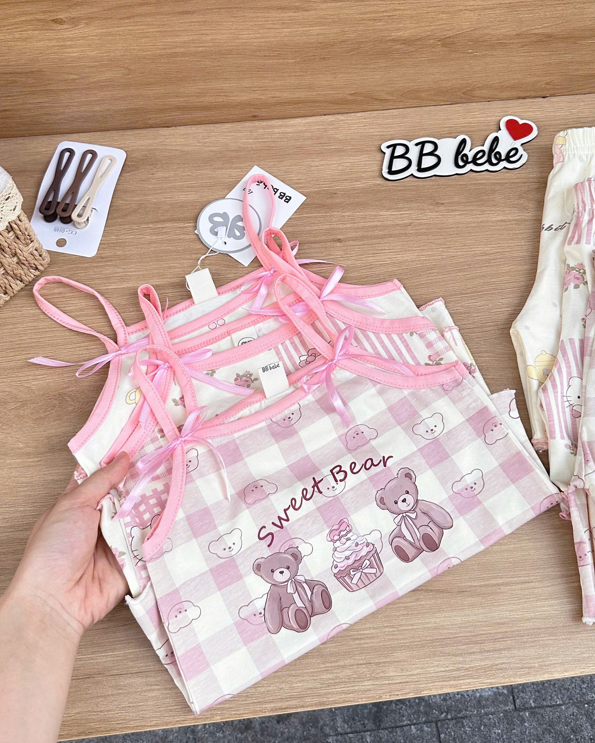 XẢ B281 - SET 3 BỘ 2 DÂY GẤU THỎ KITTY TONE HỒNG