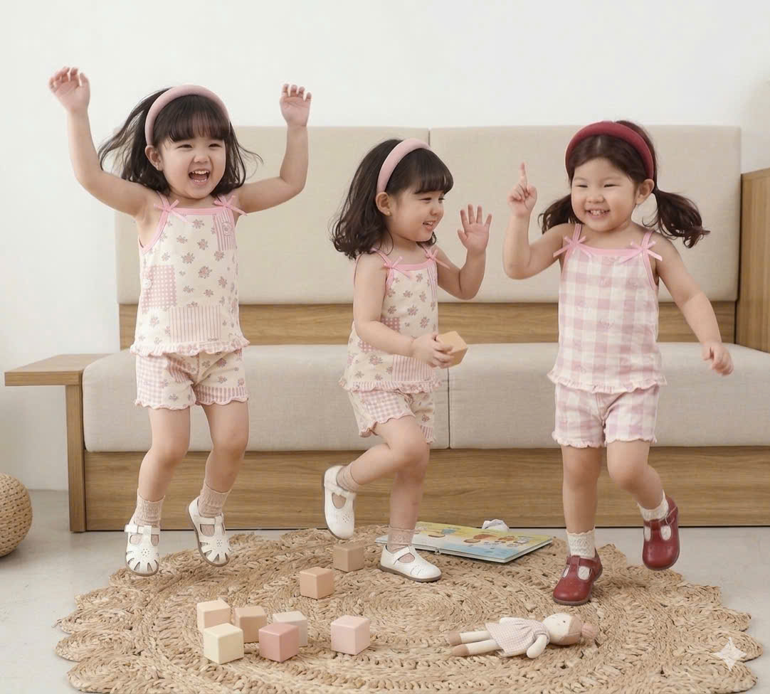 XẢ B281 - SET 3 BỘ 2 DÂY GẤU THỎ KITTY TONE HỒNG