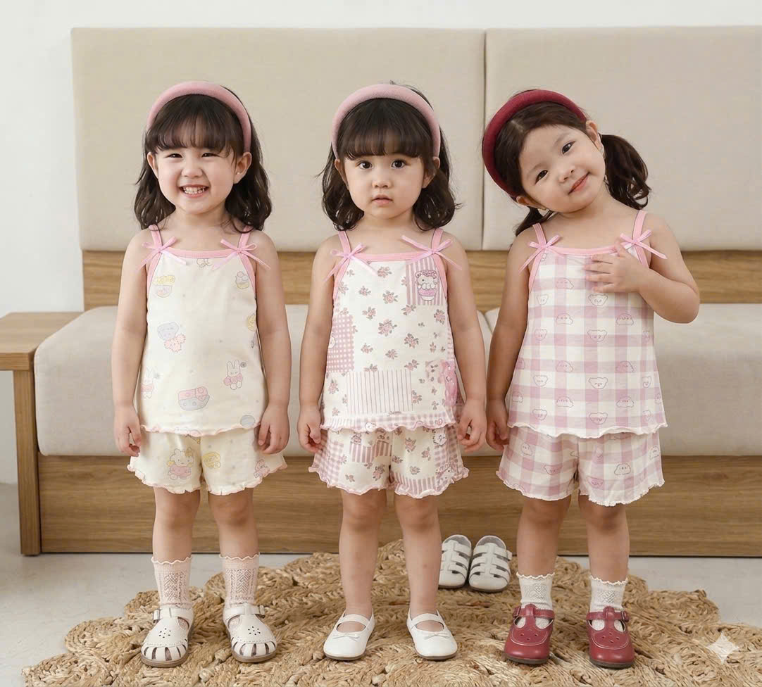 XẢ B281 - SET 3 BỘ 2 DÂY GẤU THỎ KITTY TONE HỒNG