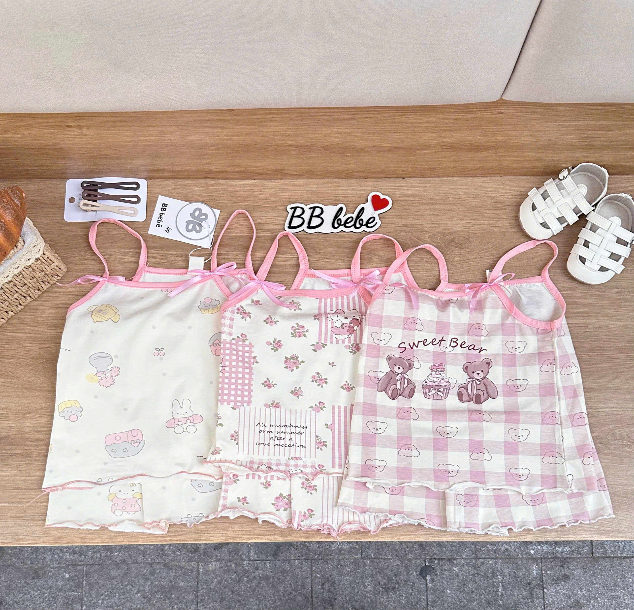 XẢ B281 - SET 3 BỘ 2 DÂY GẤU THỎ KITTY TONE HỒNG