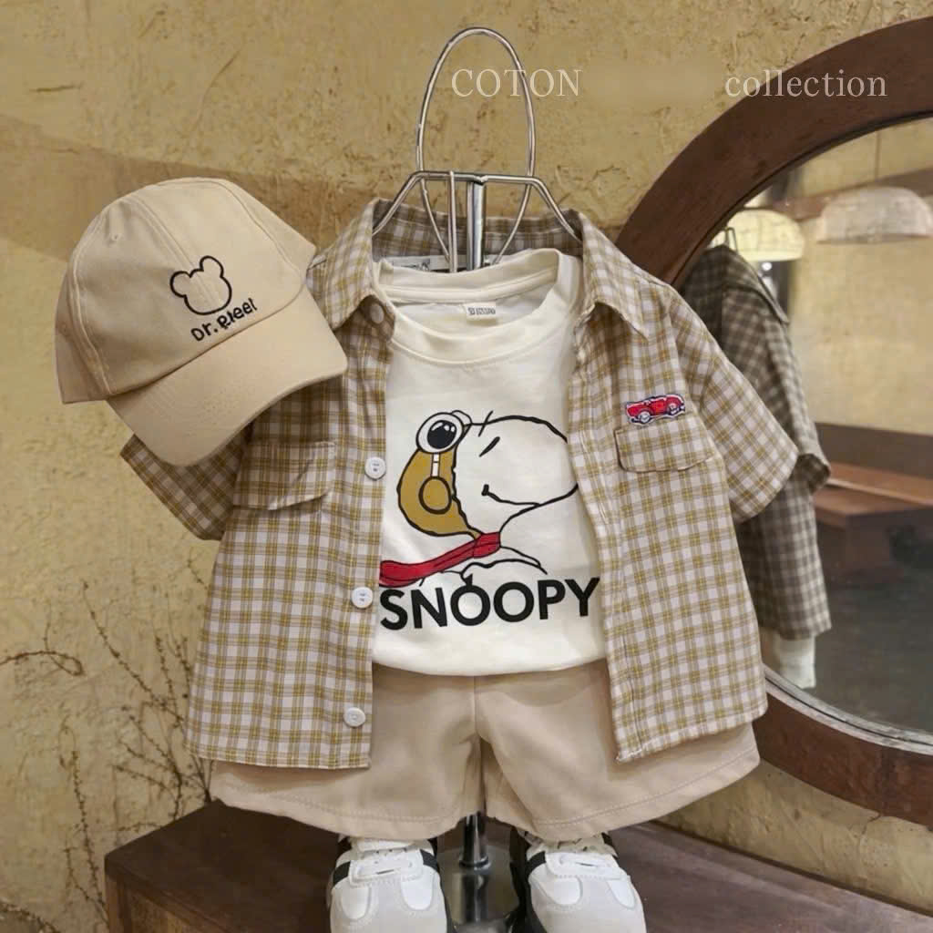 B300 - SET 4 MÓN SNOPPY SƠ MI VÀNG KÈM MŨ