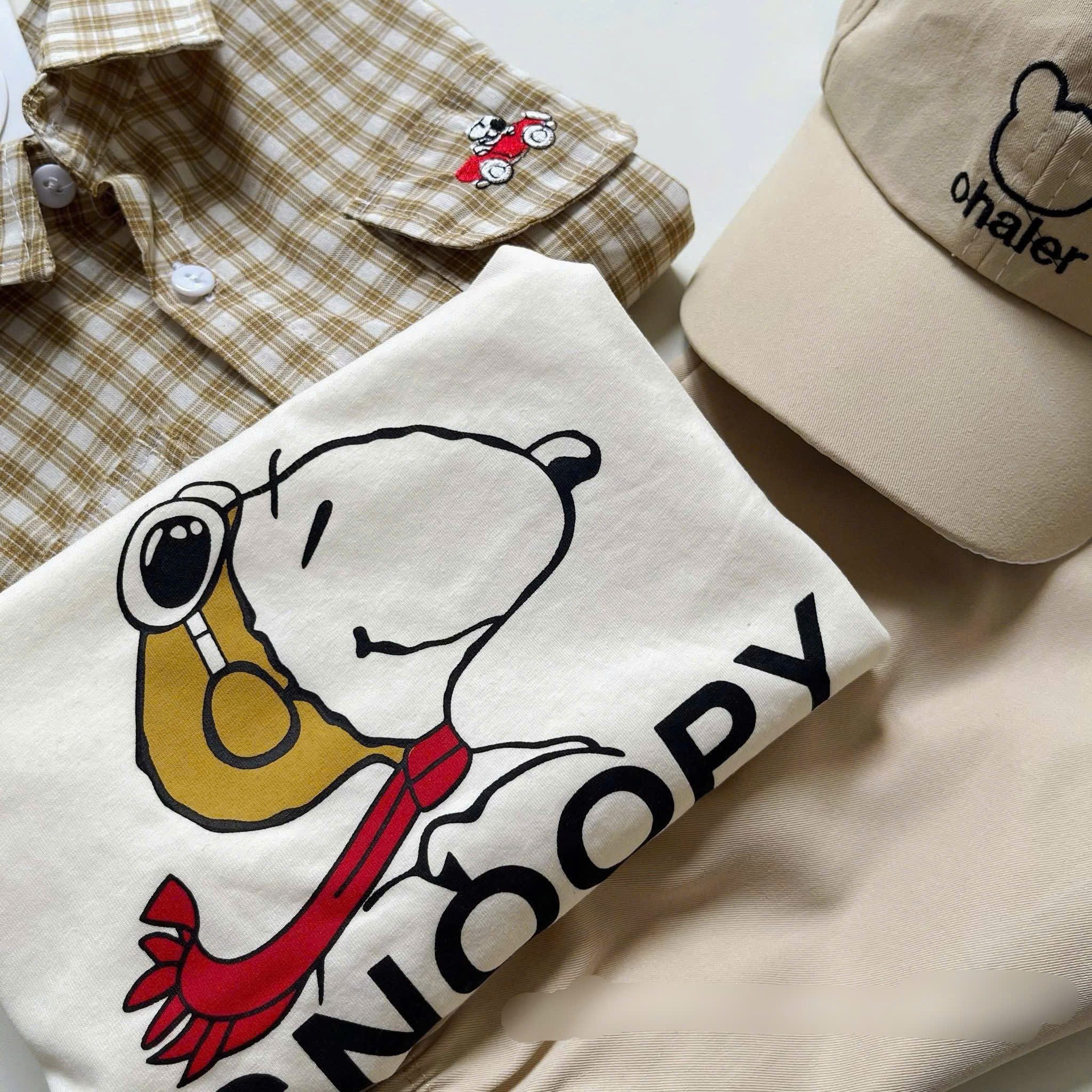 B300 - SET 4 MÓN SNOPPY SƠ MI VÀNG KÈM MŨ