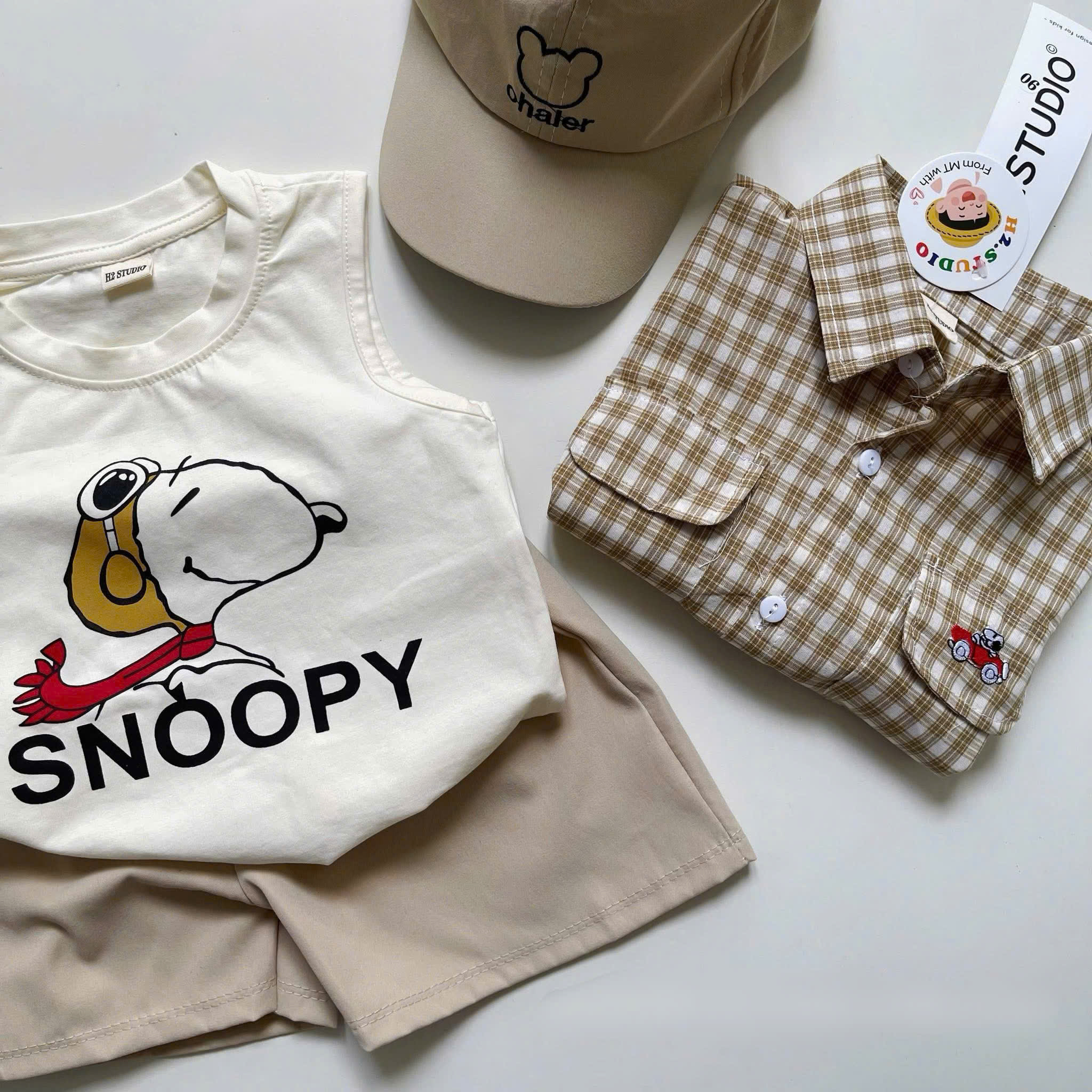 B300 - SET 4 MÓN SNOPPY SƠ MI VÀNG KÈM MŨ