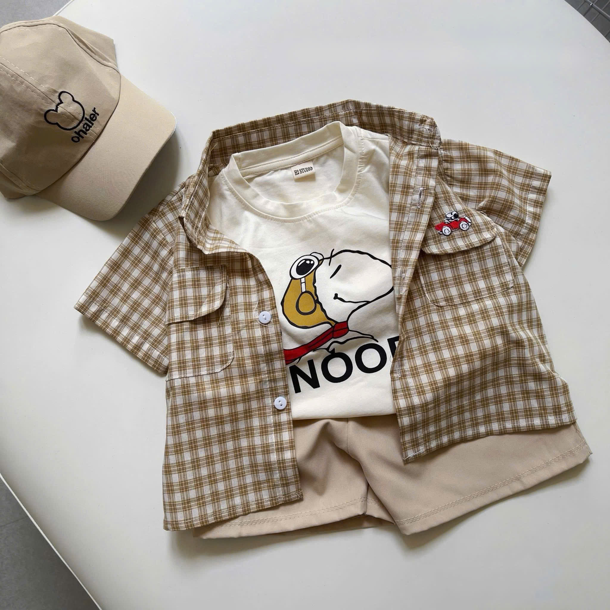 B300 - SET 4 MÓN SNOPPY SƠ MI VÀNG KÈM MŨ