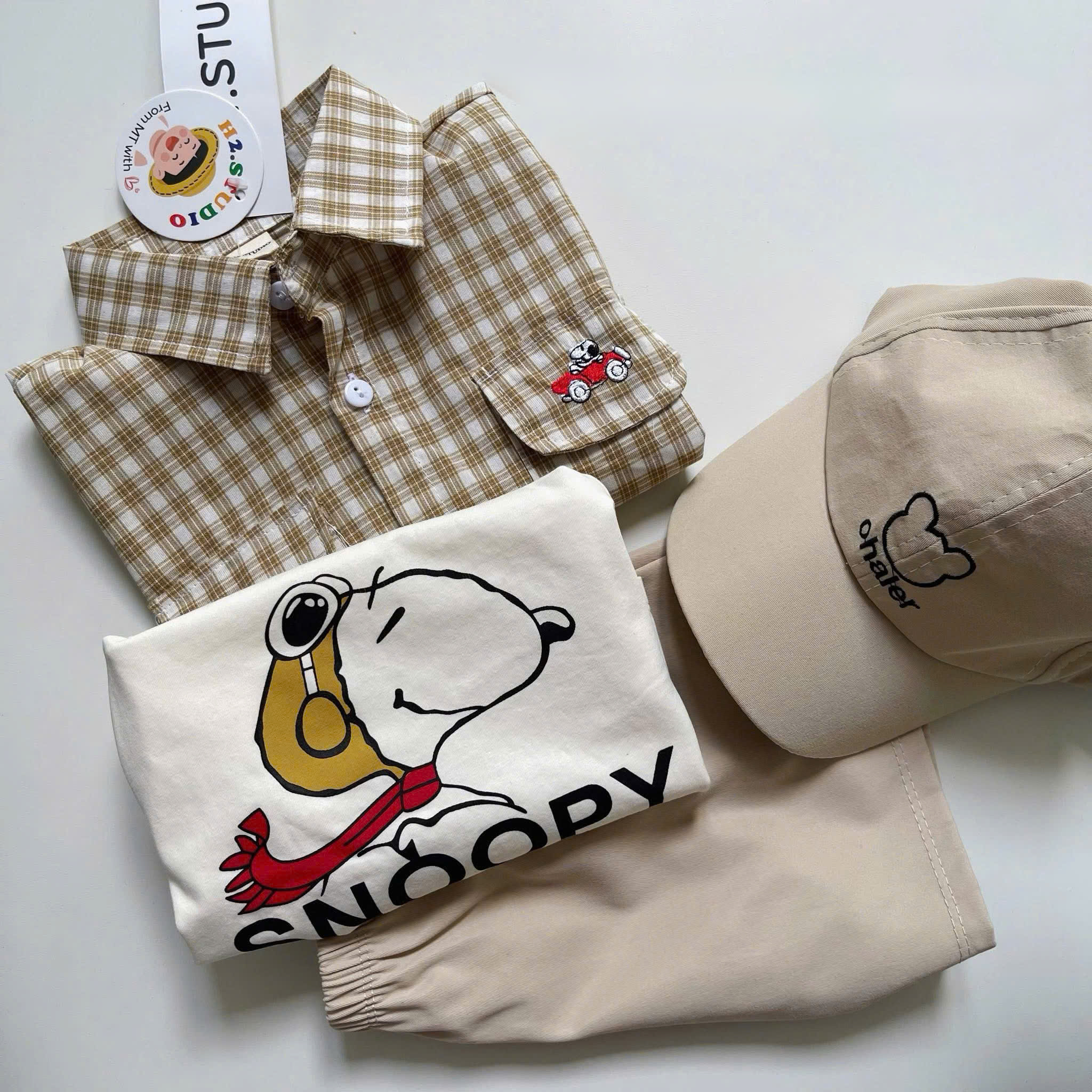 B300 - SET 4 MÓN SNOPPY SƠ MI VÀNG KÈM MŨ