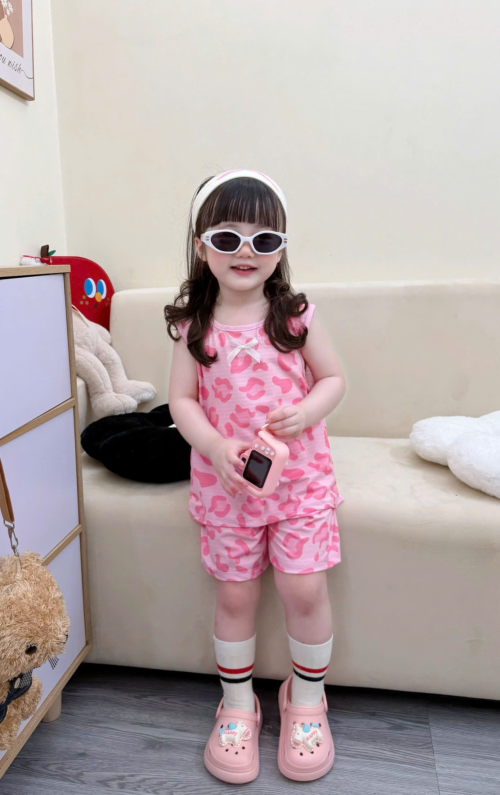 XẢ B303 - SET 3 BỘ BG GẤU DÂU TRÁI TIM TONE HỒNG