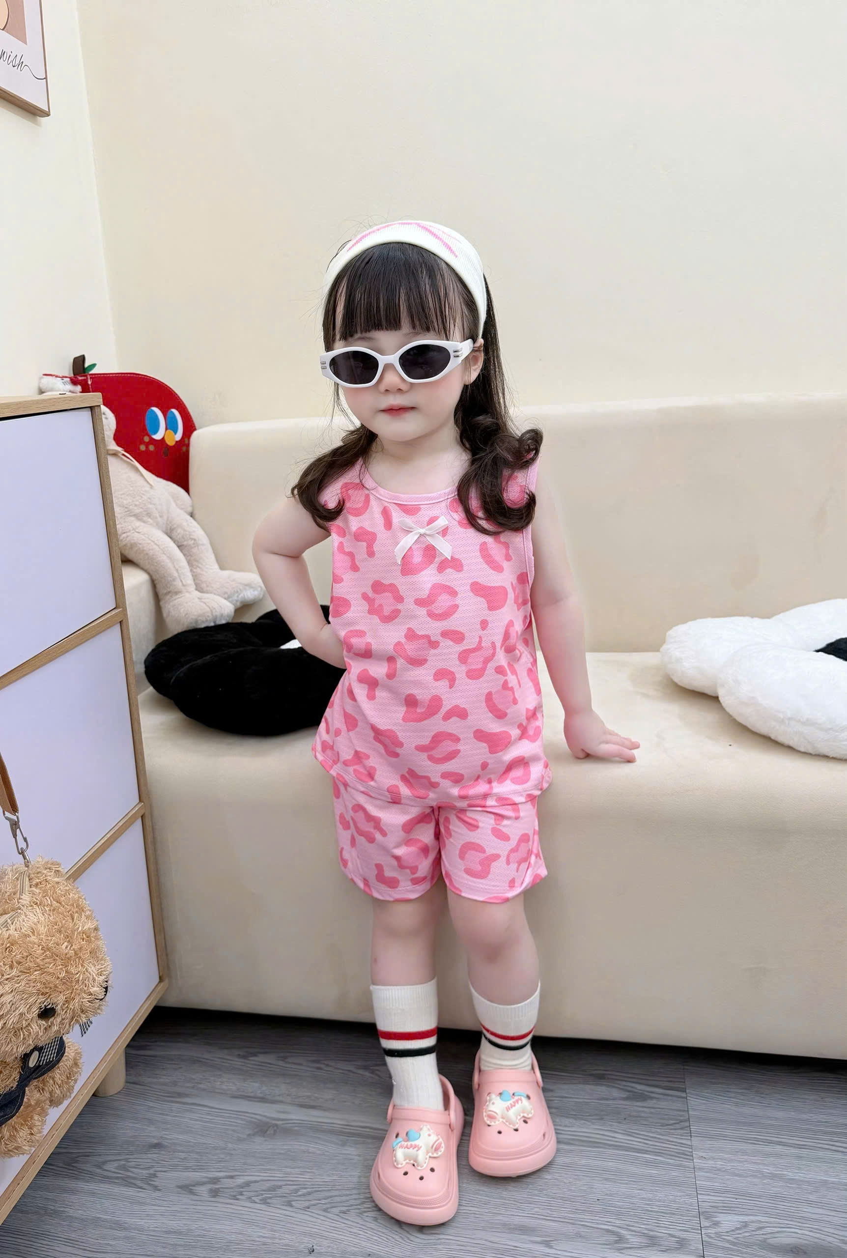 XẢ B303 - SET 3 BỘ BG GẤU DÂU TRÁI TIM TONE HỒNG