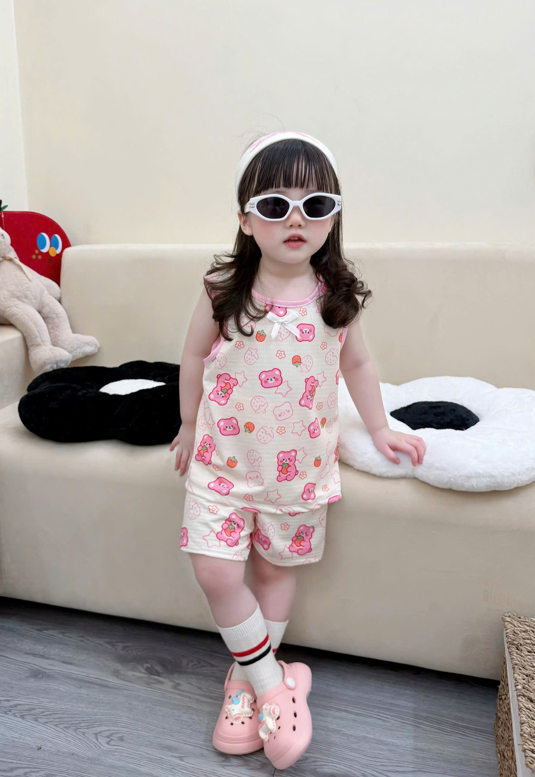 XẢ B303 - SET 3 BỘ BG GẤU DÂU TRÁI TIM TONE HỒNG