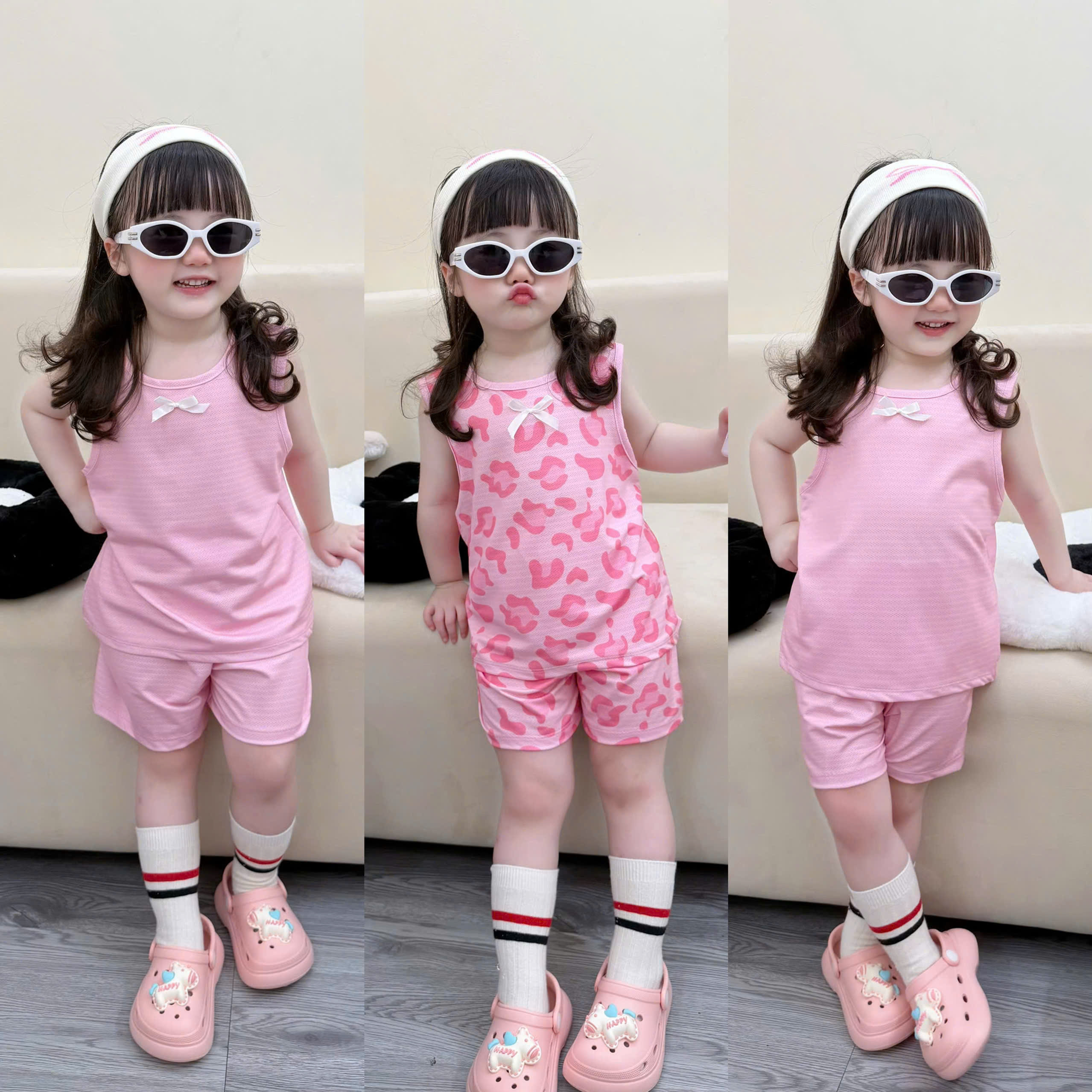 XẢ B303 - SET 3 BỘ BG GẤU DÂU TRÁI TIM TONE HỒNG