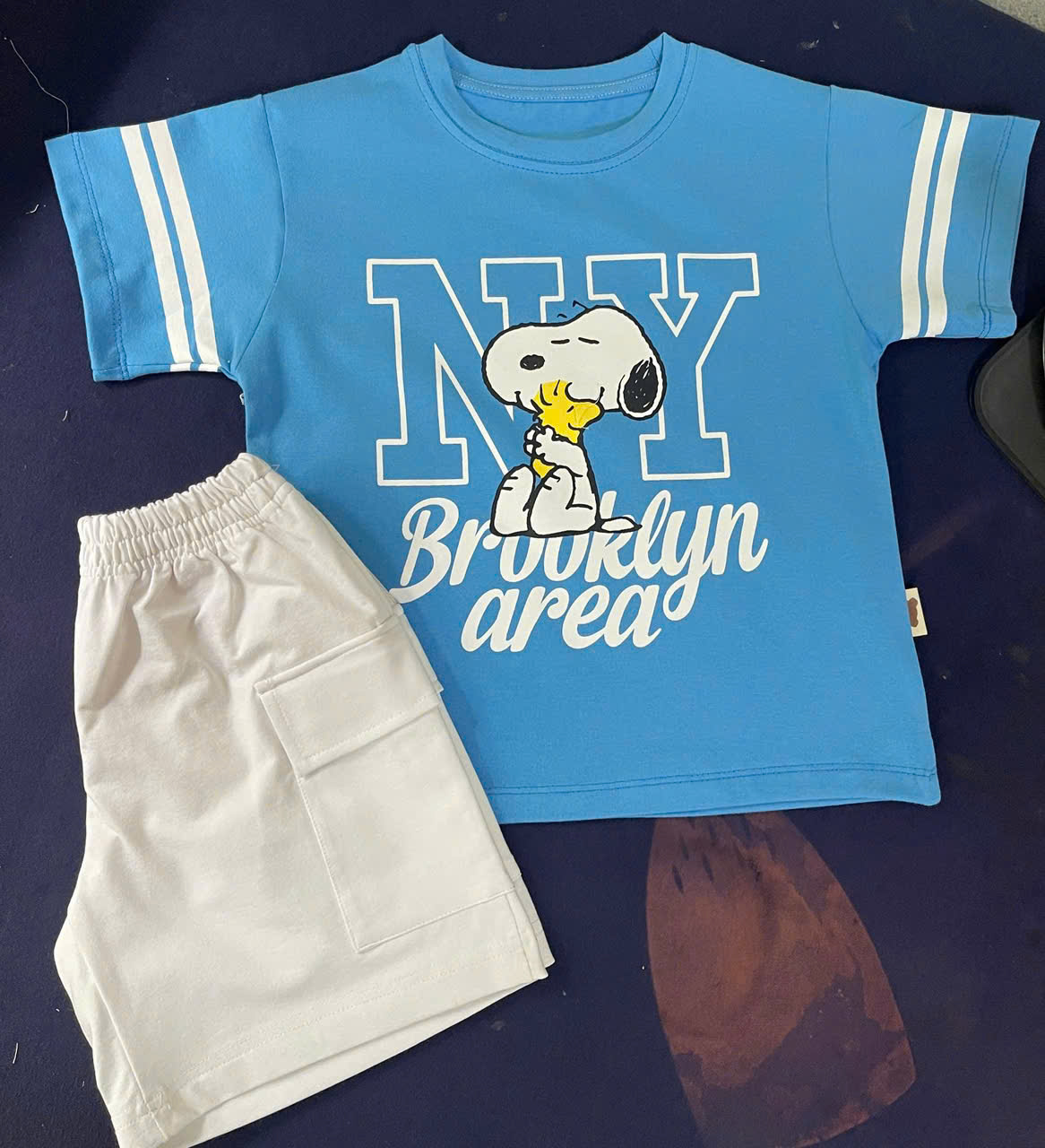 XẢ B319 - SET BỘ SNOOPY XANH QUẦN TÚI HỘP TRẮNG