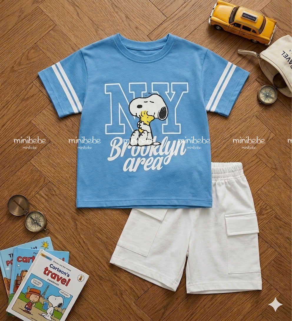XẢ B319 - SET BỘ SNOOPY XANH QUẦN TÚI HỘP TRẮNG