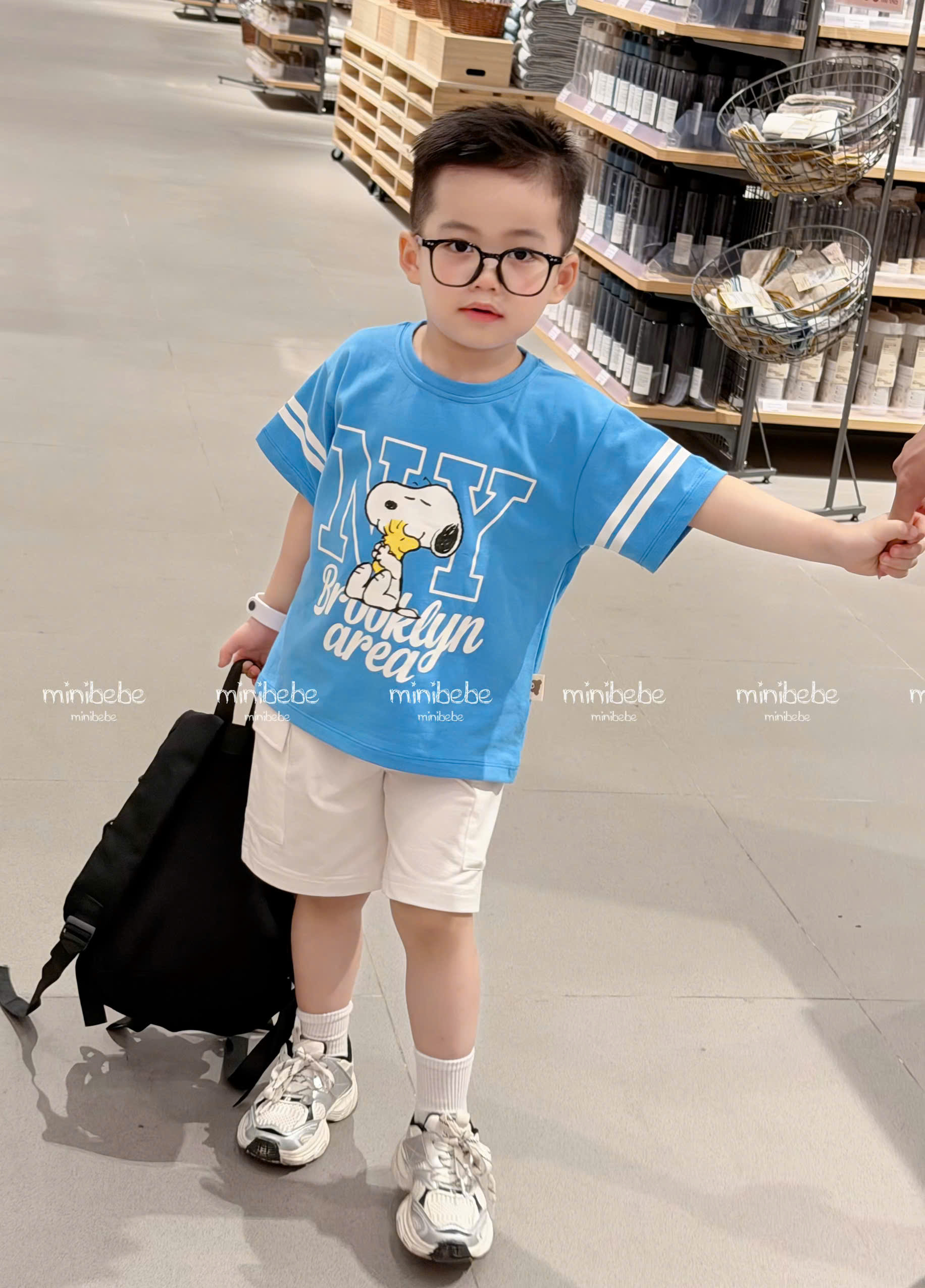 XẢ B319 - SET BỘ SNOOPY XANH QUẦN TÚI HỘP TRẮNG