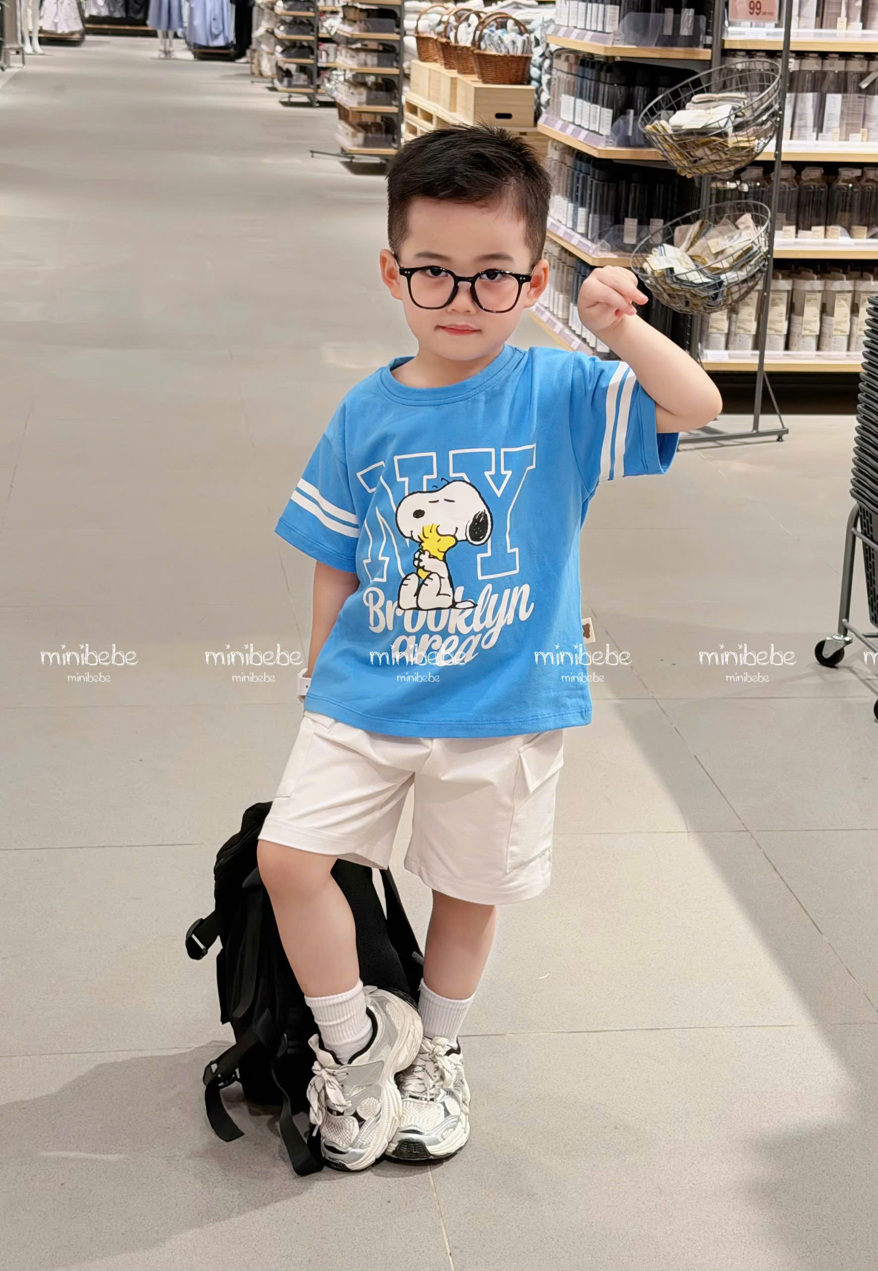 XẢ B319 - SET BỘ SNOOPY XANH QUẦN TÚI HỘP TRẮNG