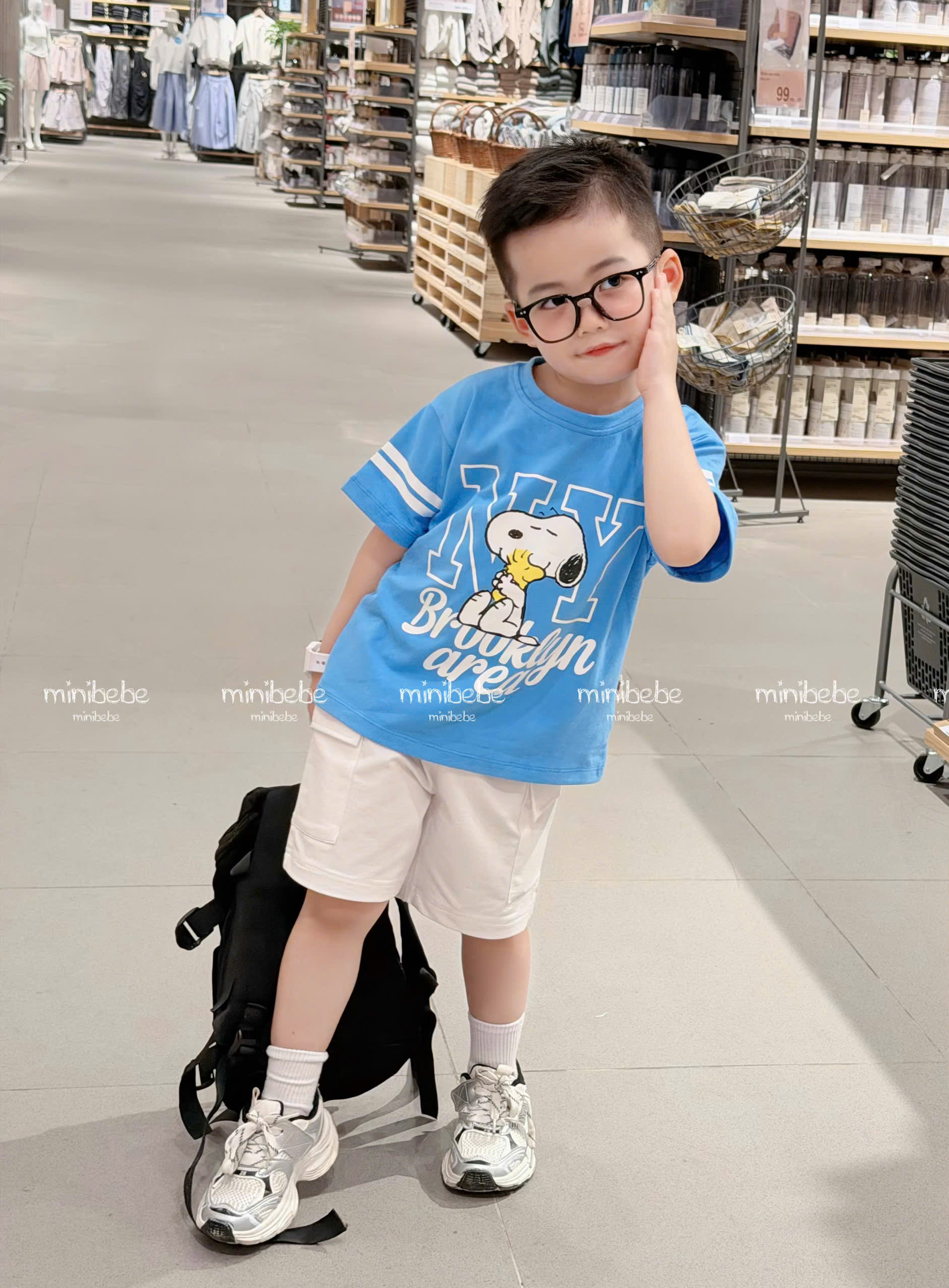 XẢ B319 - SET BỘ SNOOPY XANH QUẦN TÚI HỘP TRẮNG